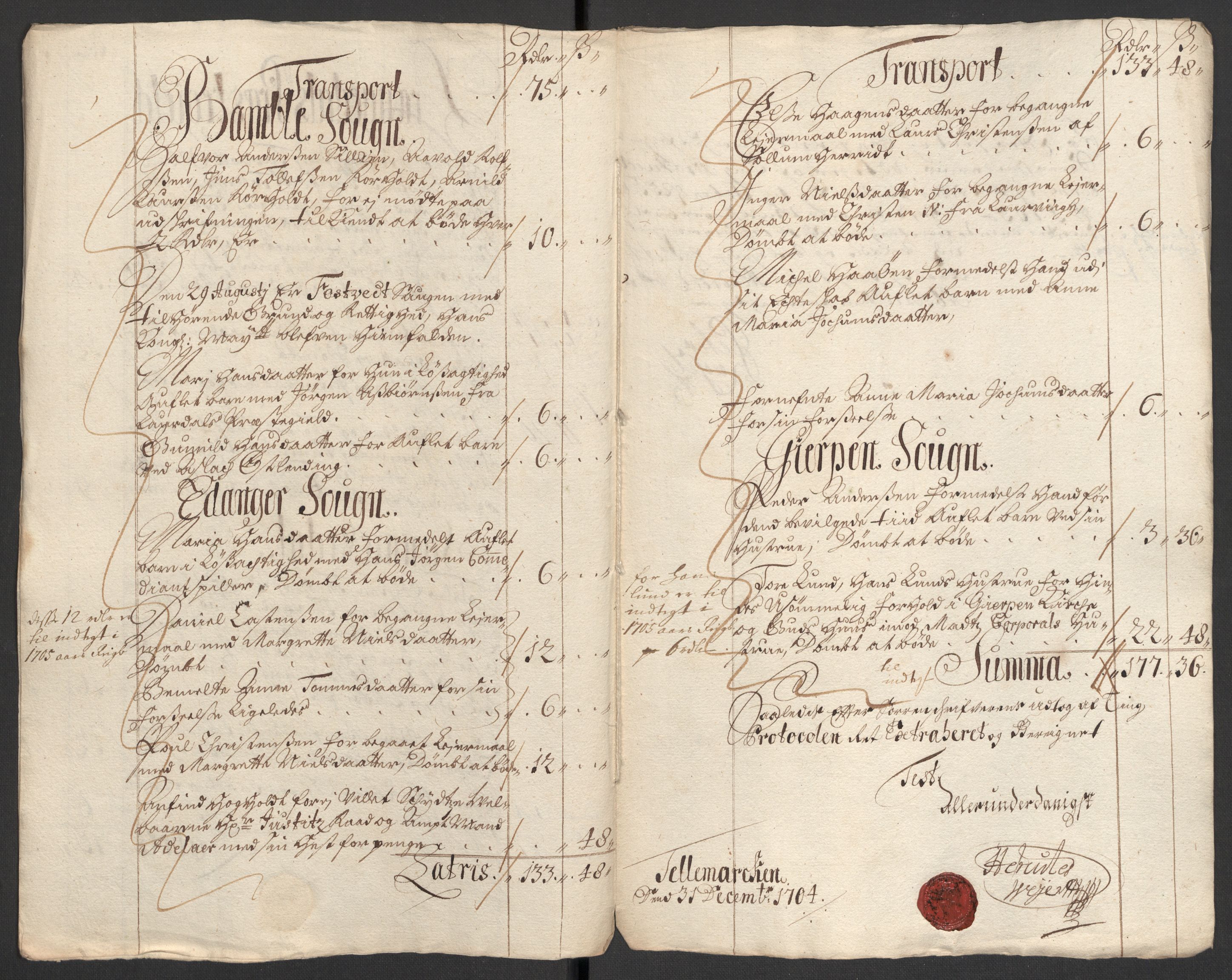 Rentekammeret inntil 1814, Reviderte regnskaper, Fogderegnskap, AV/RA-EA-4092/R36/L2112: Fogderegnskap Øvre og Nedre Telemark og Bamble, 1704, p. 41