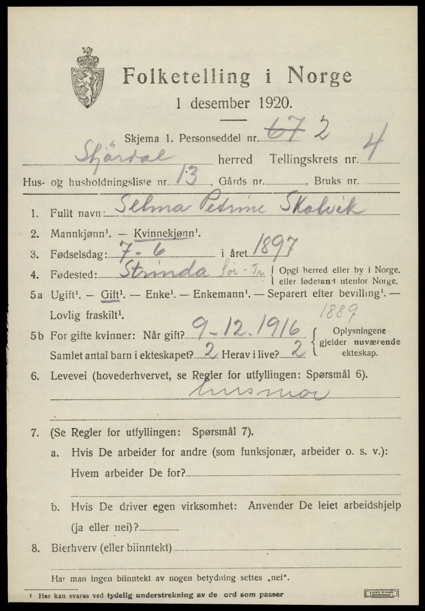 SAT, 1920 census for Stjørdal, 1920, p. 4686