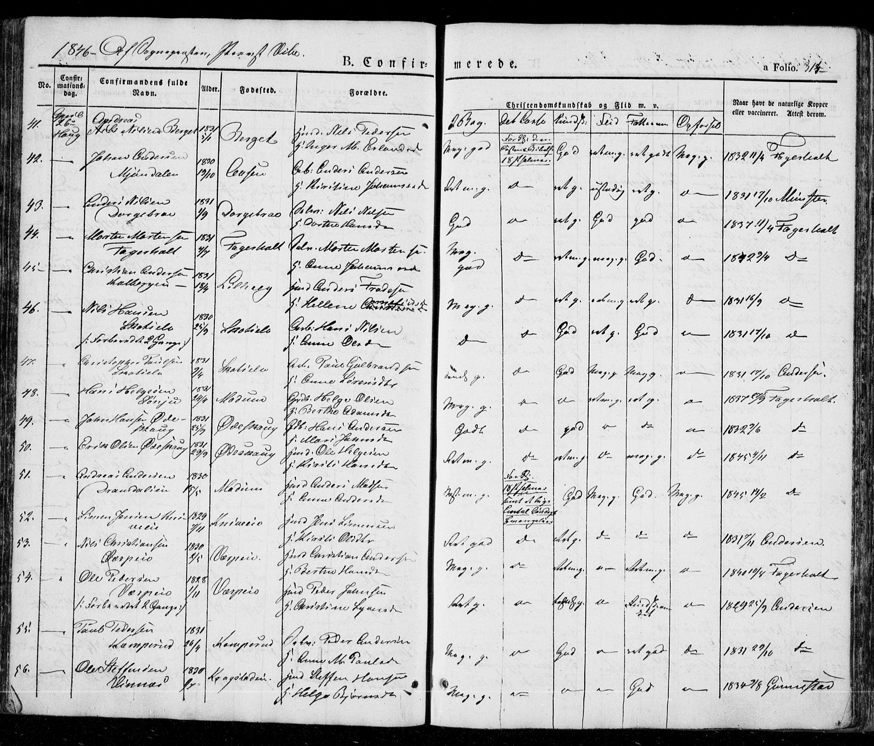 Eiker kirkebøker, SAKO/A-4/G/Ga/L0002: Parish register (copy) no. I 2, 1832-1856, p. 314