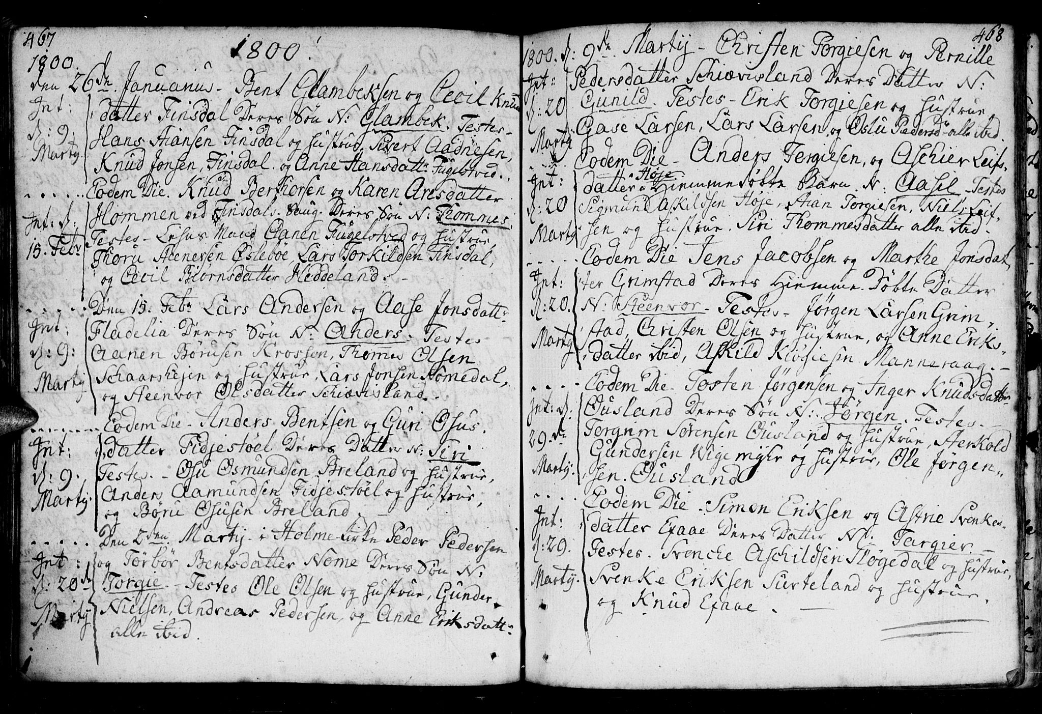 Holum sokneprestkontor, AV/SAK-1111-0022/F/Fa/Fac/L0001: Parish register (official) no. A 1, 1773-1820, p. 467-468