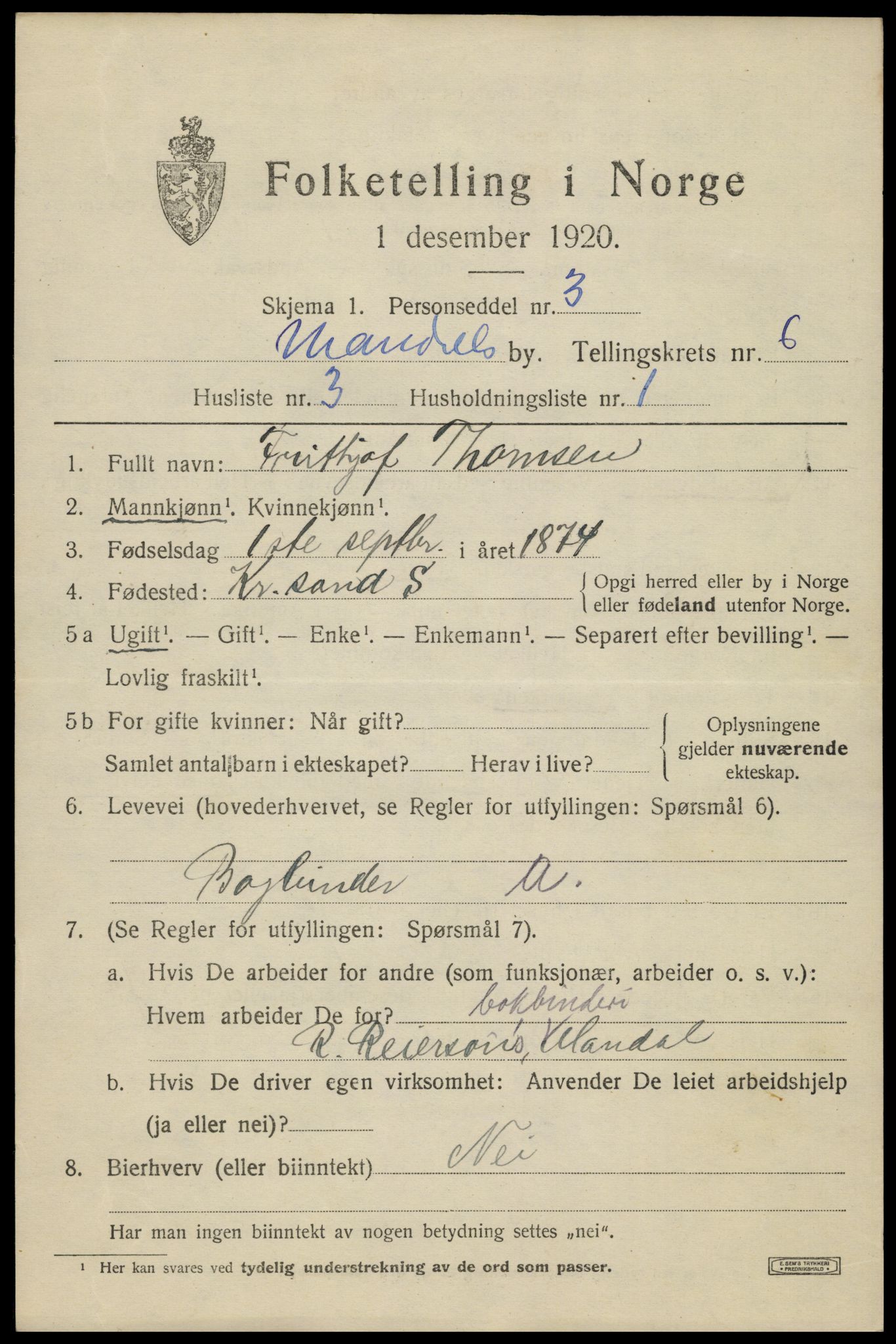 SAK, 1920 census for Mandal, 1920, p. 9141