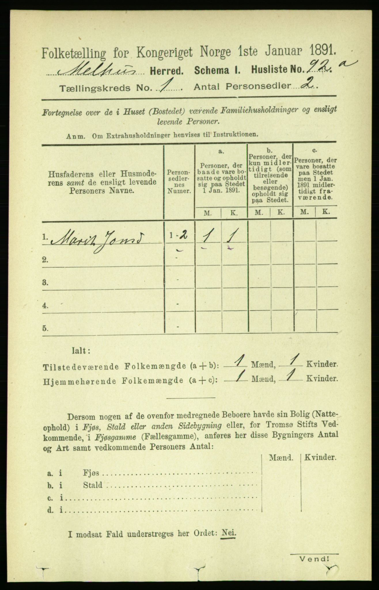 RA, 1891 census for 1653 Melhus, 1891, p. 112