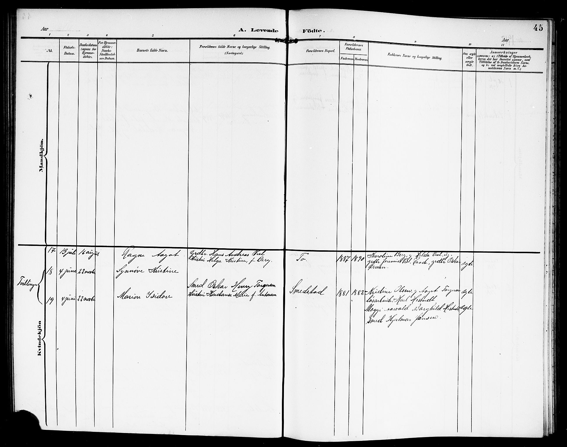 Vestby prestekontor Kirkebøker, AV/SAO-A-10893/G/Ga/L0002: Parish register (copy) no. I 2, 1903-1916, p. 45