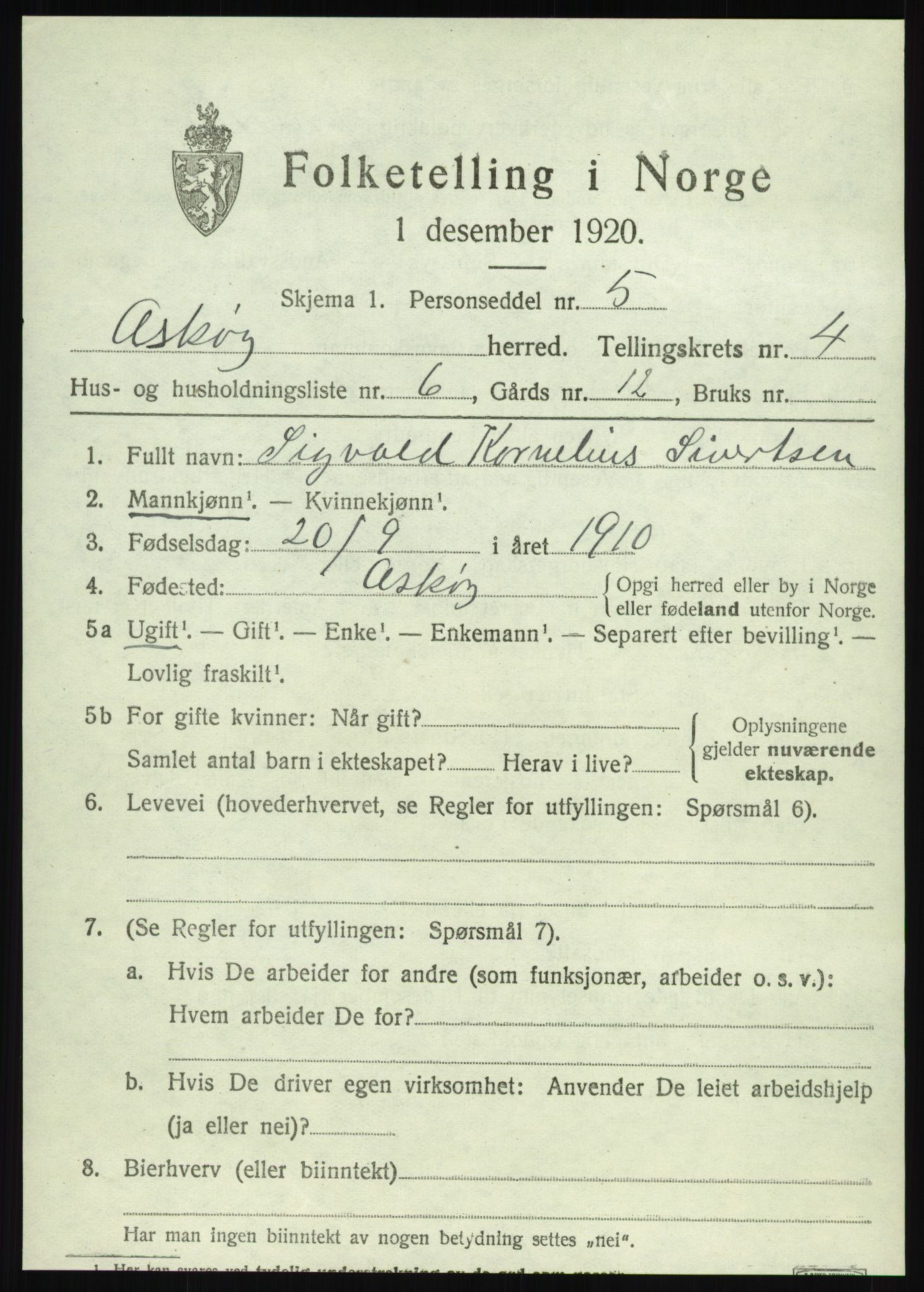 SAB, 1920 census for Askøy, 1920, p. 7622