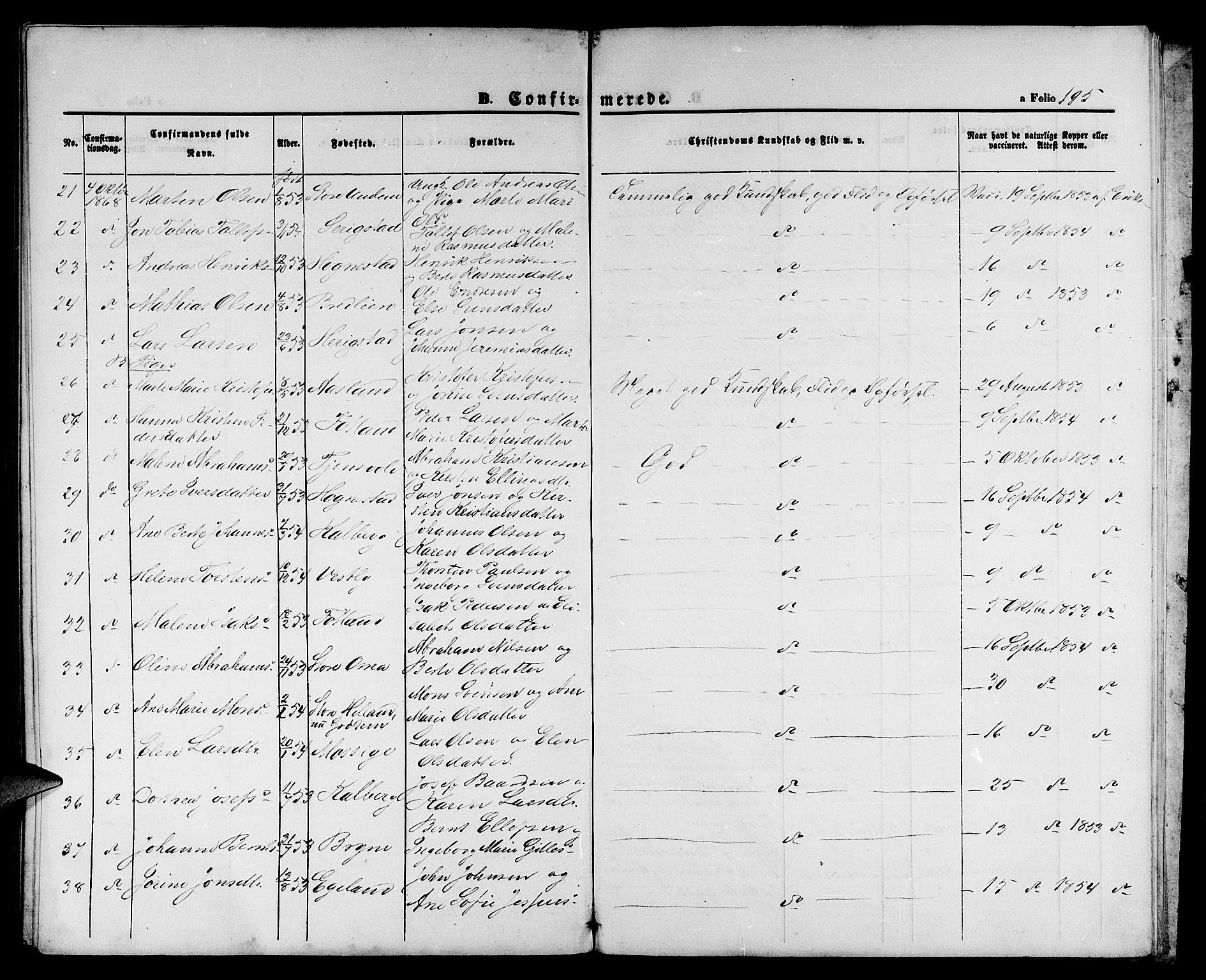 Lye sokneprestkontor, AV/SAST-A-101794/001/30BB/L0004: Parish register (copy) no. B 4, 1868-1878, p. 195