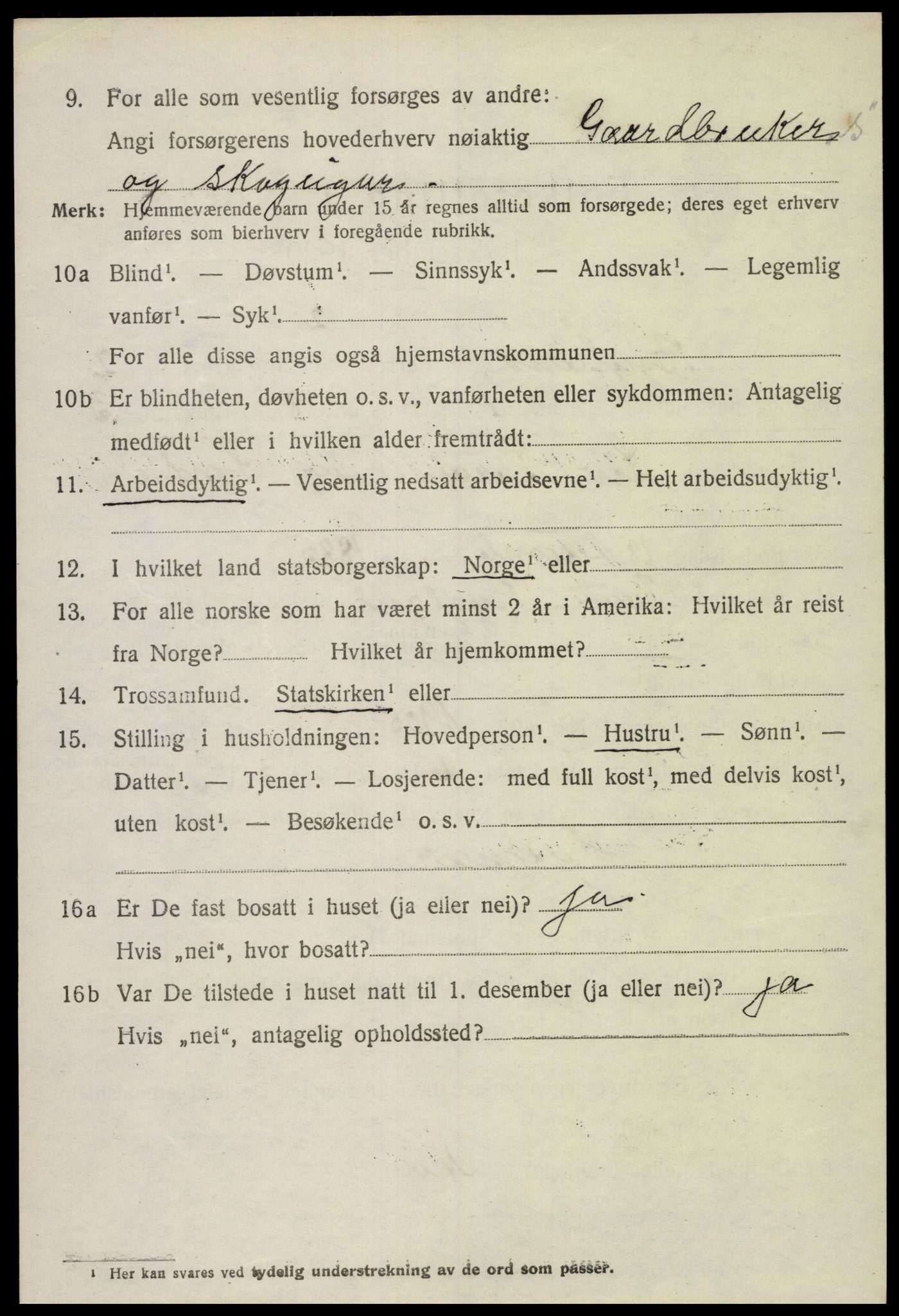 SAK, 1920 census for Bygland, 1920, p. 1092