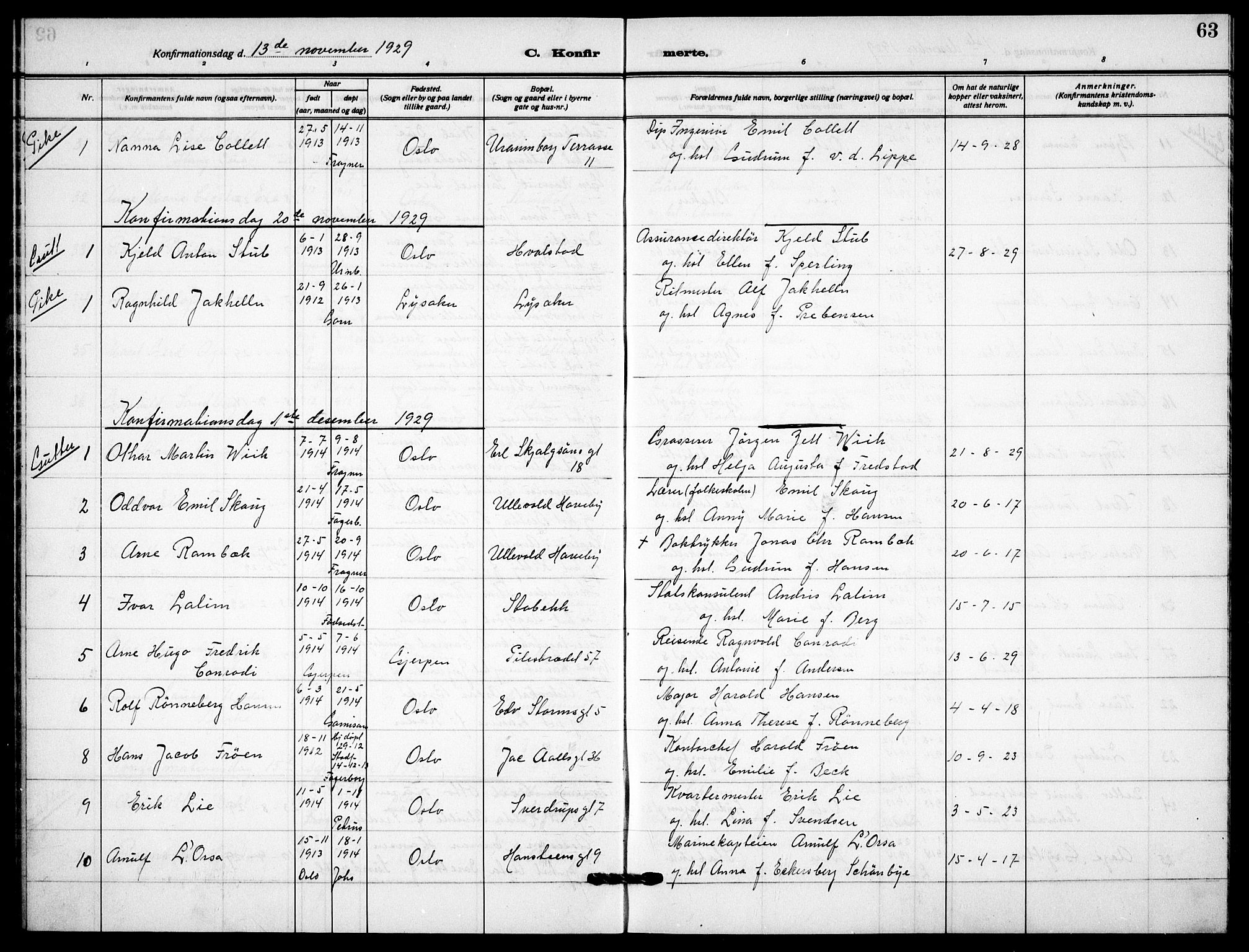 Garnisonsmenigheten Kirkebøker, AV/SAO-A-10846/F/Fa/L0017: Parish register (official) no. 17, 1926-1937, p. 63