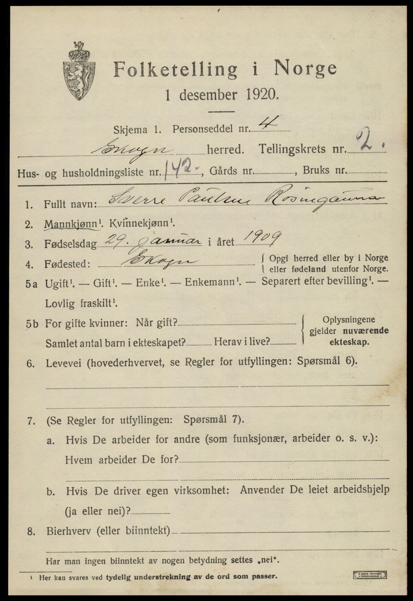 SAT, 1920 census for Skogn, 1920, p. 4591