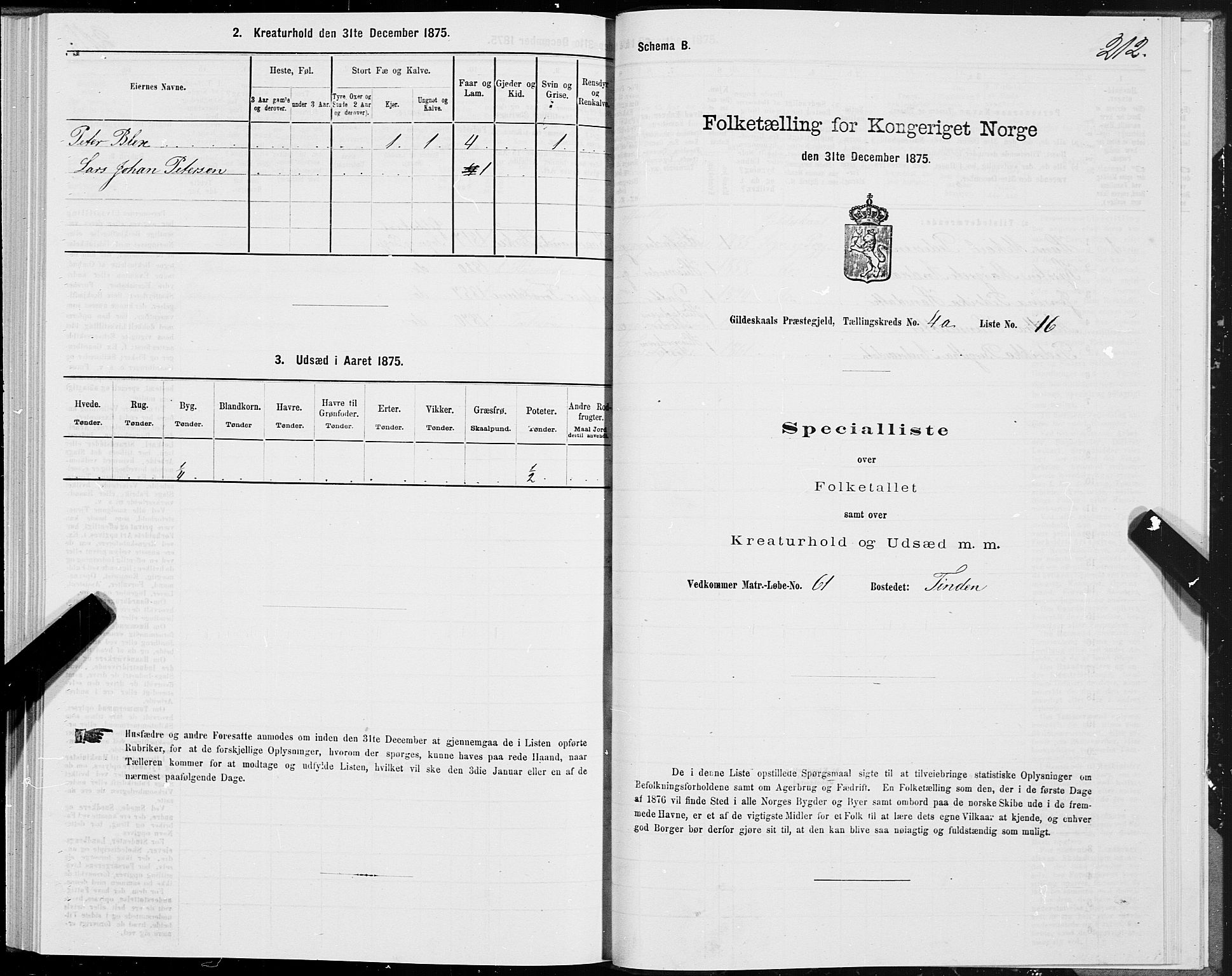 SAT, 1875 census for 1838P Gildeskål, 1875, p. 2212