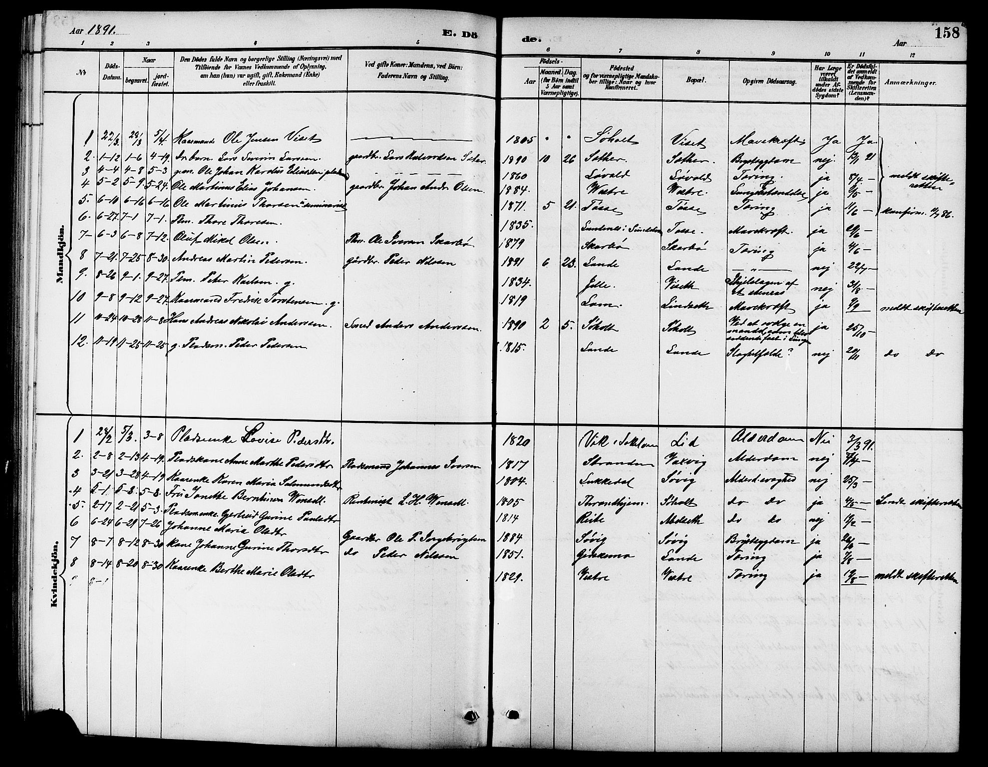 Ministerialprotokoller, klokkerbøker og fødselsregistre - Møre og Romsdal, AV/SAT-A-1454/522/L0327: Parish register (copy) no. 522C06, 1890-1915, p. 158