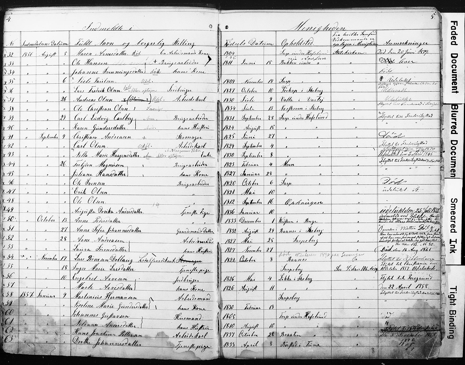 Sarpsborg metodistkirke, SAO/PAO-0233/A/L0001: Dissenter register no. 1, 1856-1875, p. 4-5