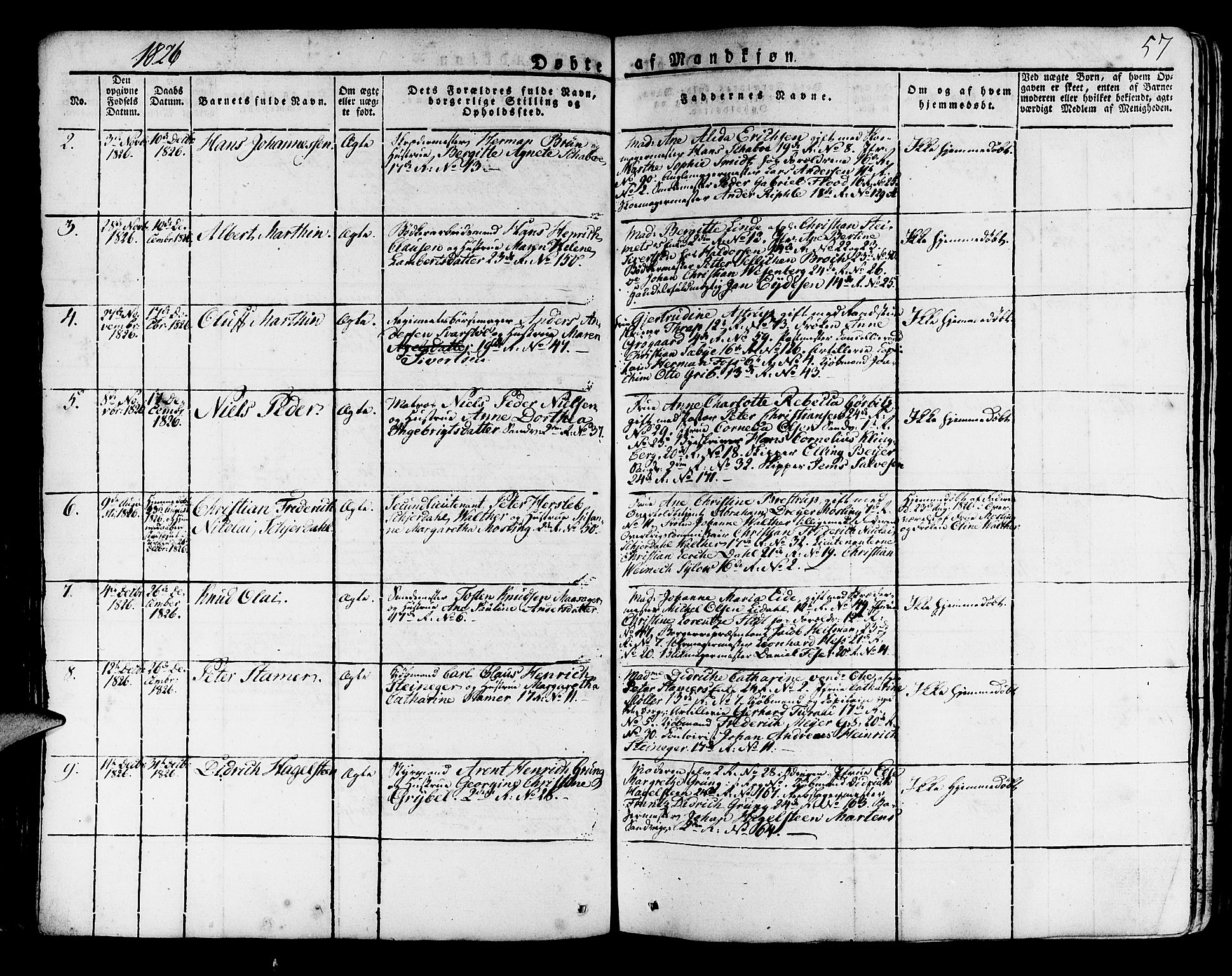 Korskirken sokneprestembete, SAB/A-76101/H/Haa/L0014: Parish register (official) no. A 14, 1823-1835, p. 57