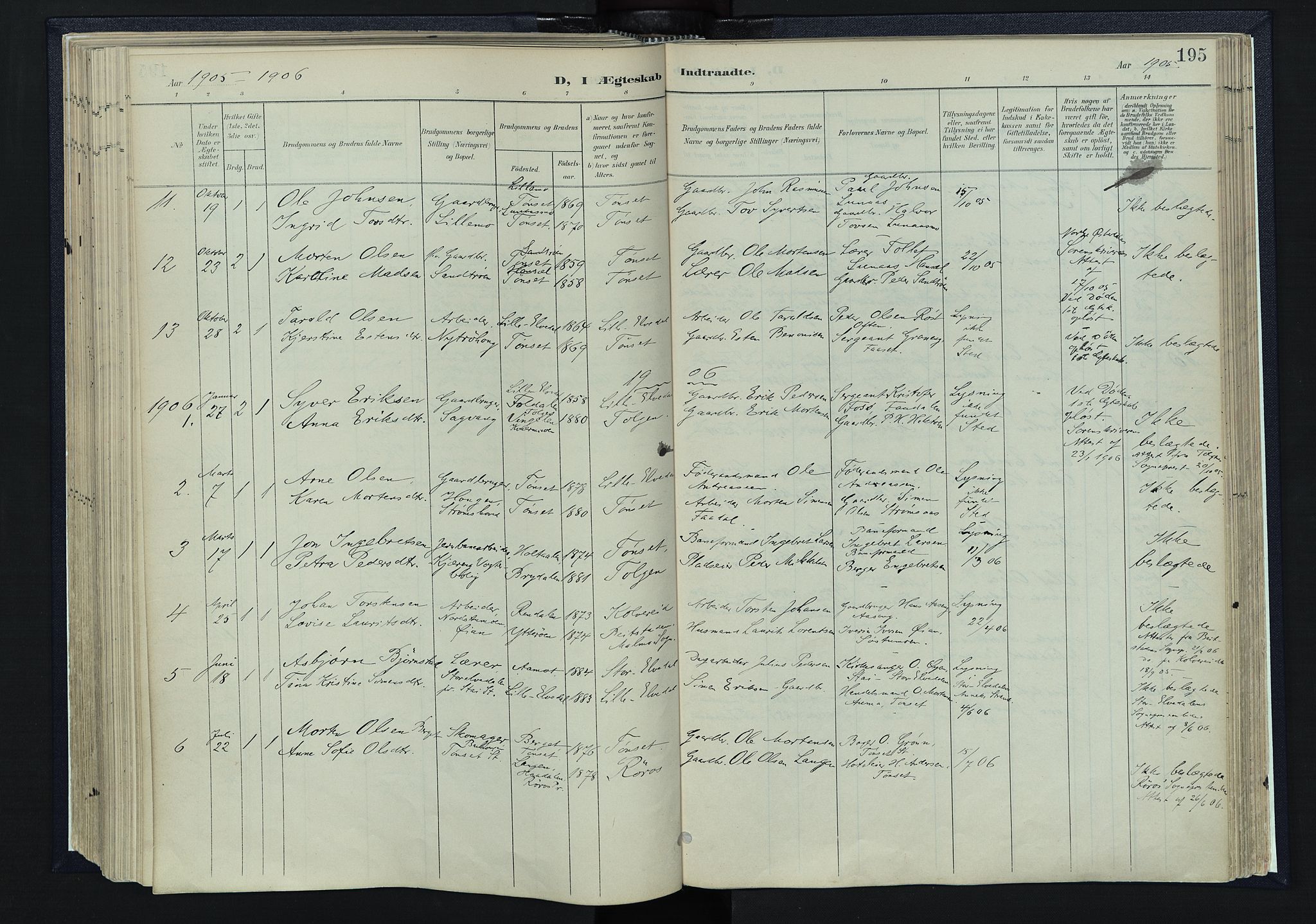 Tynset prestekontor, SAH/PREST-058/H/Ha/Haa/L0025: Parish register (official) no. 25, 1900-1914, p. 195