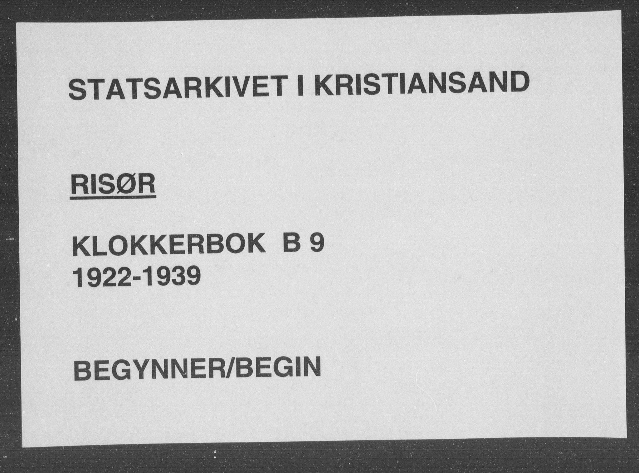 Risør sokneprestkontor, SAK/1111-0035/F/Fb/L0009: Parish register (copy) no. B 9, 1922-1939