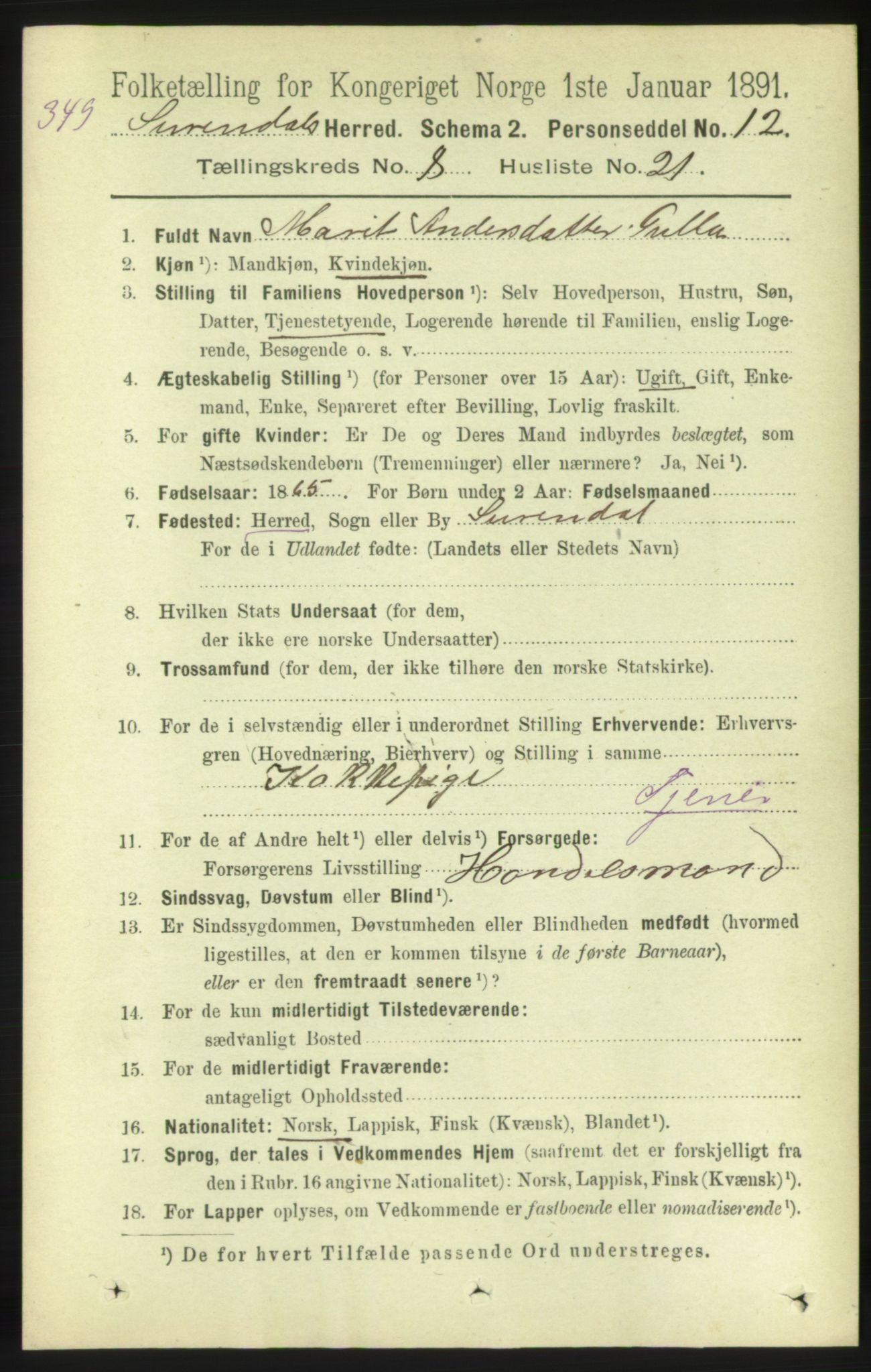 RA, 1891 census for 1566 Surnadal, 1891, p. 2204