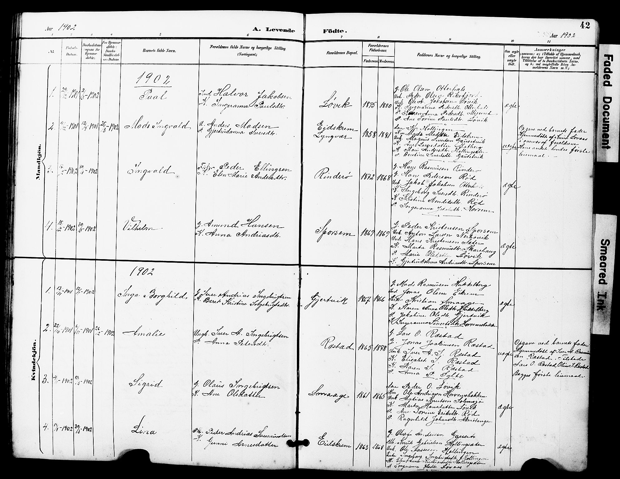 Ministerialprotokoller, klokkerbøker og fødselsregistre - Møre og Romsdal, SAT/A-1454/560/L0725: Parish register (copy) no. 560C02, 1895-1930, p. 42