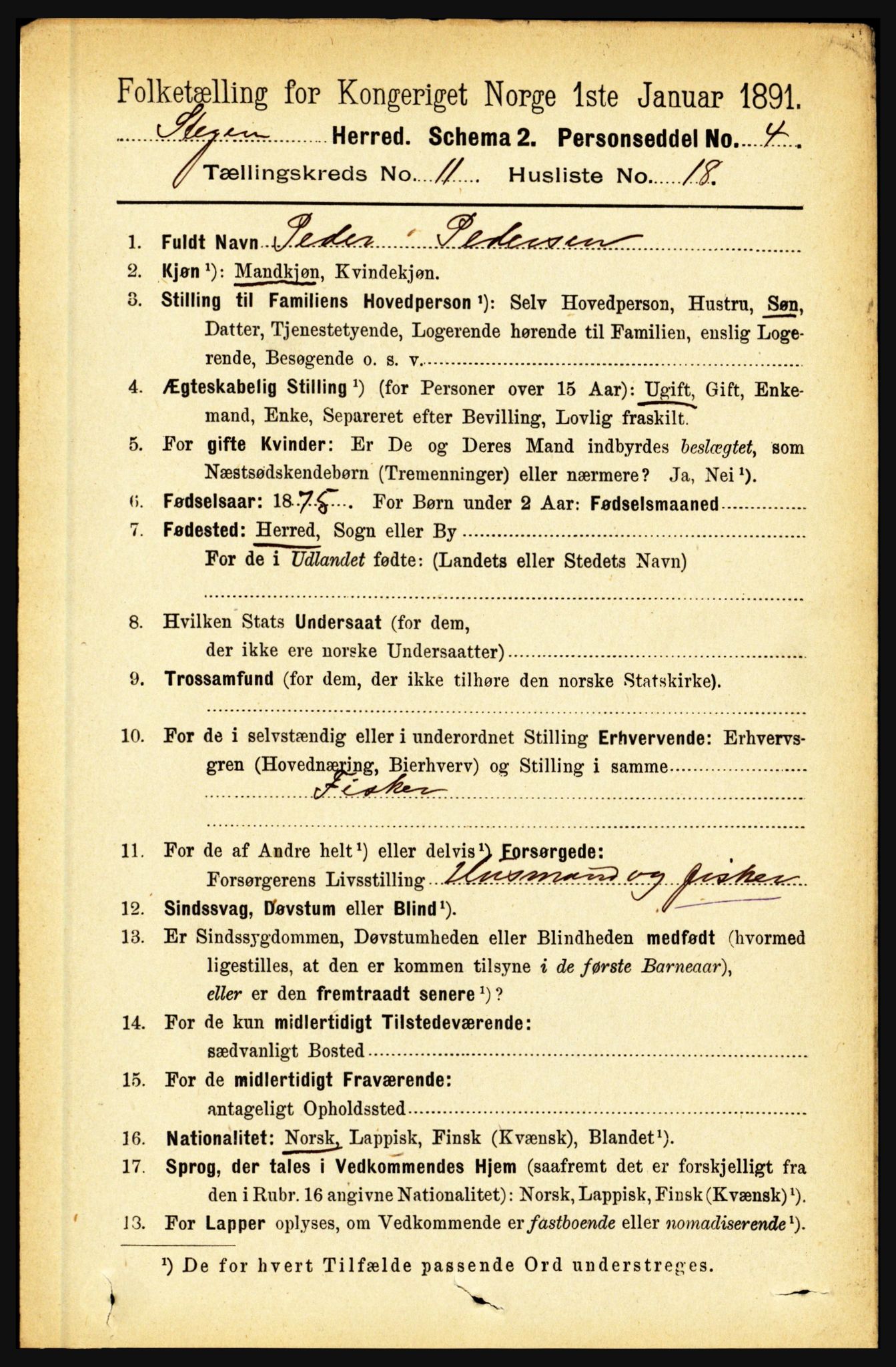 RA, 1891 census for 1848 Steigen, 1891, p. 3887