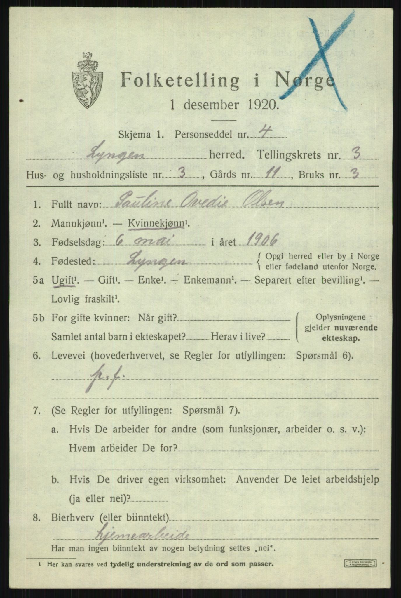 SATØ, 1920 census for Lyngen, 1920, p. 3513