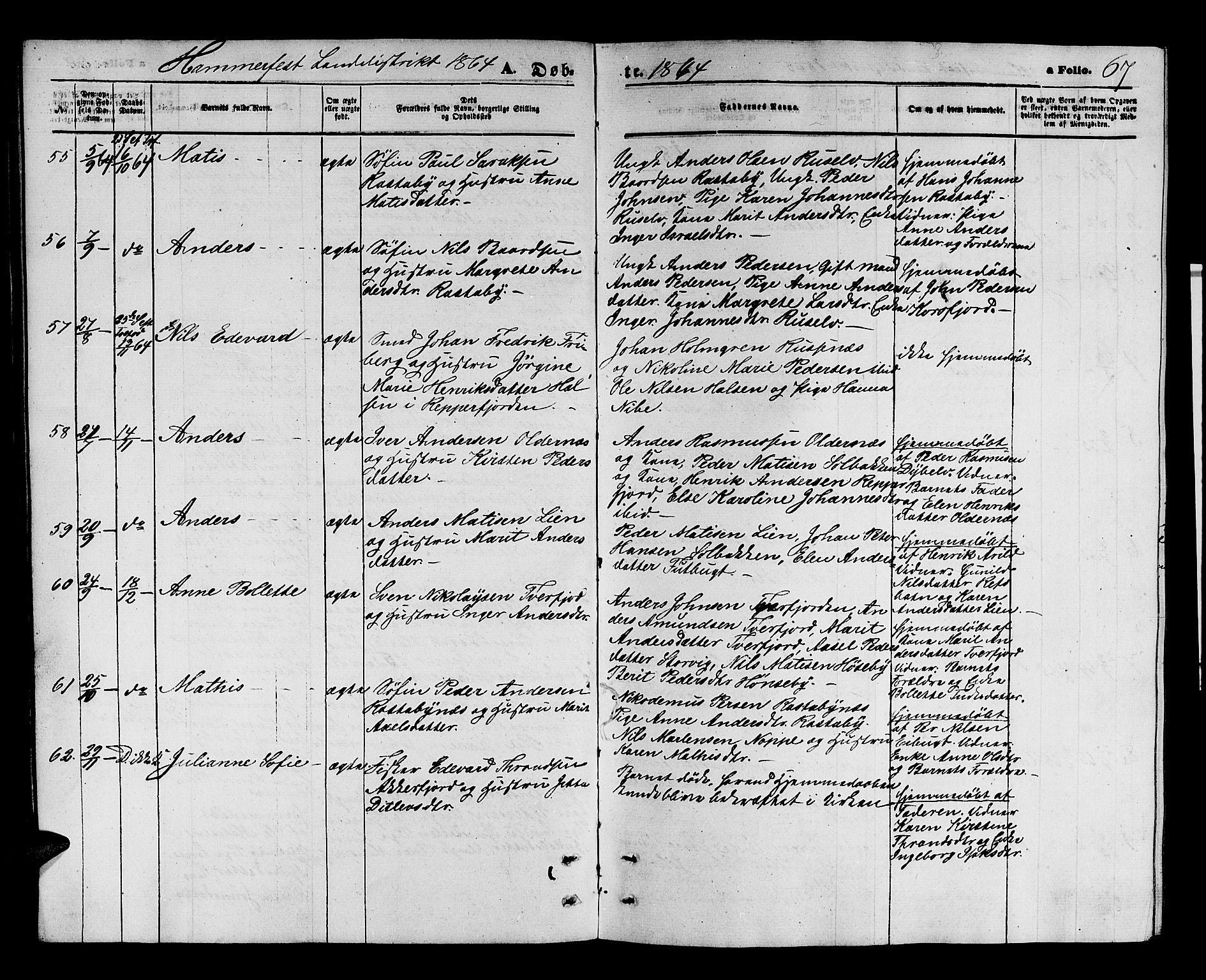 Hammerfest sokneprestkontor, AV/SATØ-S-1347/H/Hb/L0003.klokk: Parish register (copy) no. 3 /2, 1863-1868, p. 67