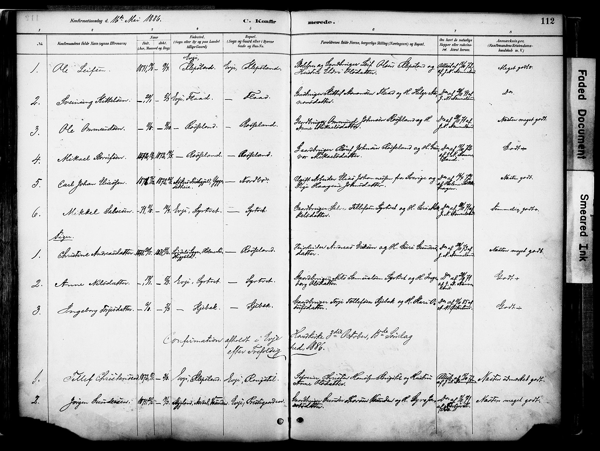 Evje sokneprestkontor, AV/SAK-1111-0008/F/Fa/Faa/L0007: Parish register (official) no. A 7, 1884-1909, p. 112