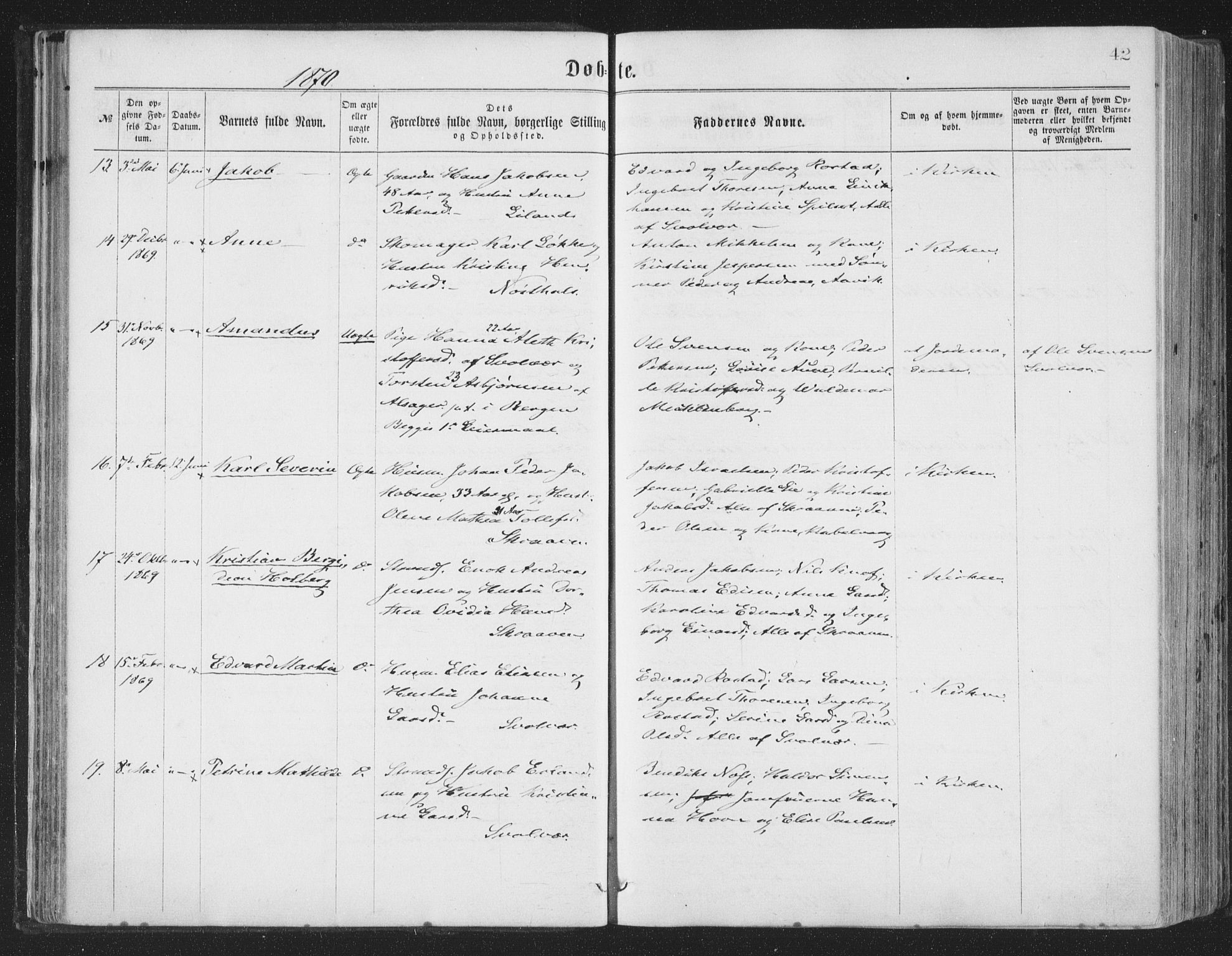 Ministerialprotokoller, klokkerbøker og fødselsregistre - Nordland, AV/SAT-A-1459/874/L1057: Parish register (official) no. 874A01, 1866-1877, p. 42