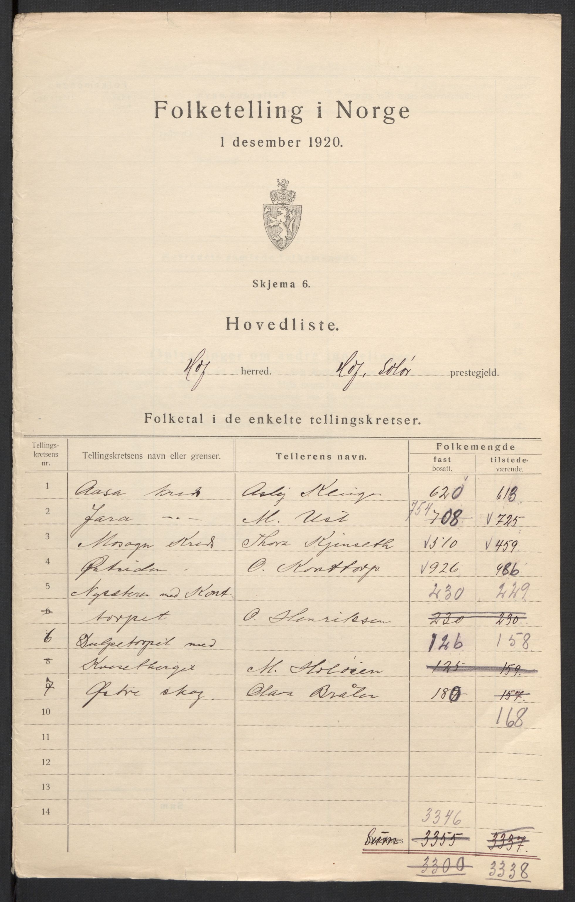 SAH, 1920 census for Hof, 1920, p. 3