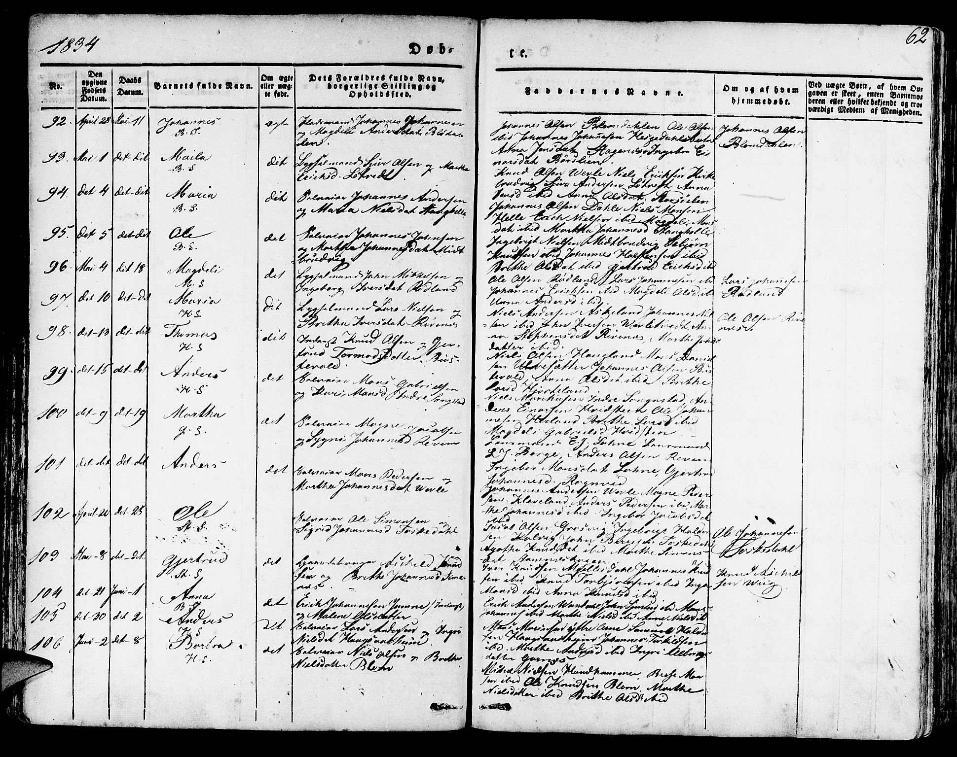 Haus sokneprestembete, AV/SAB-A-75601/H/Haa: Parish register (official) no. A 14, 1827-1838, p. 62