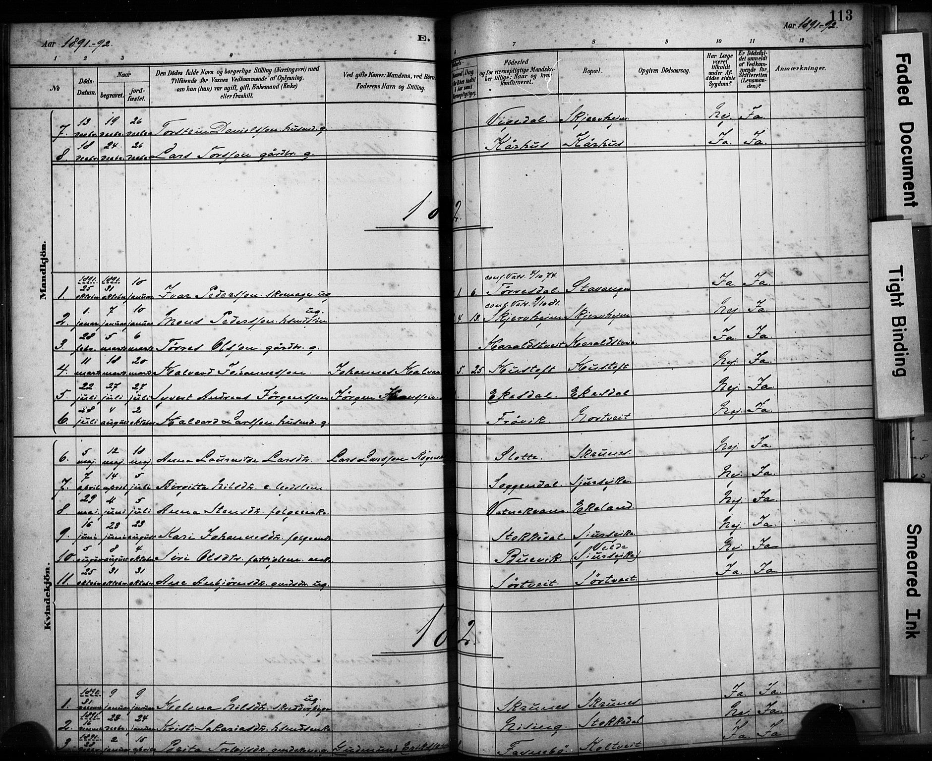 Skjold sokneprestkontor, AV/SAST-A-101847/H/Ha/Haa/L0009: Parish register (official) no. A 9, 1882-1898, p. 113