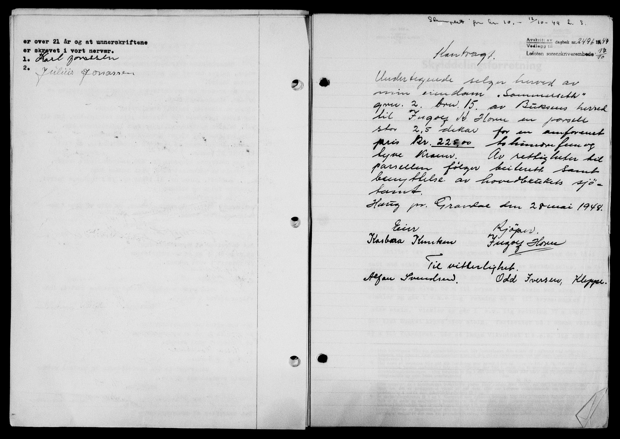 Lofoten sorenskriveri, SAT/A-0017/1/2/2C/L0022a: Mortgage book no. 22a, 1949-1950, Diary no: : 2496/1949