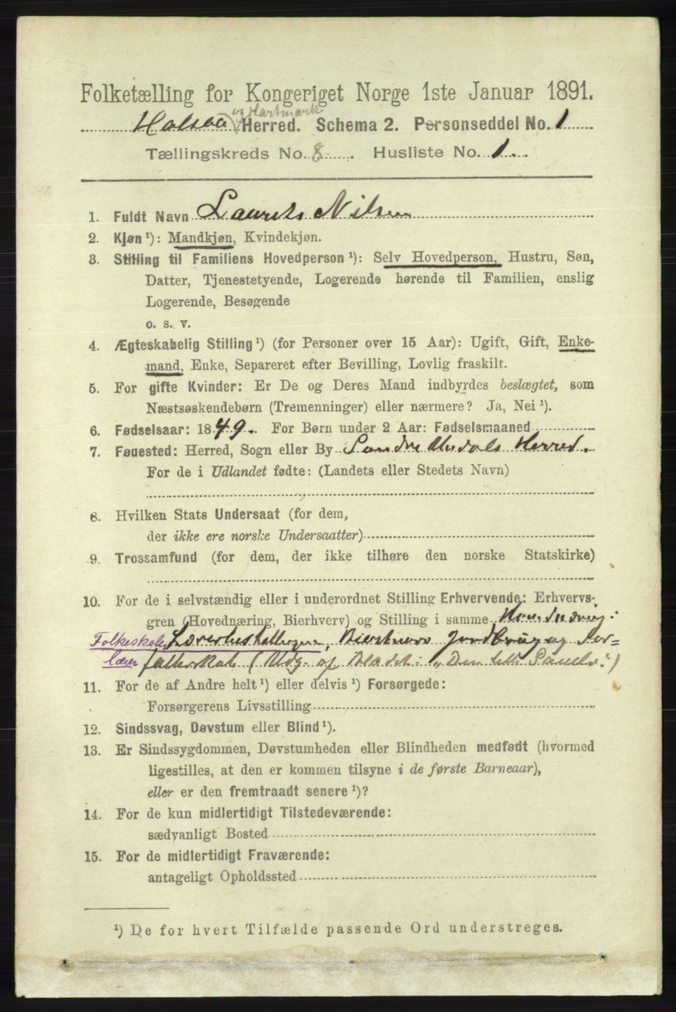RA, 1891 census for 1019 Halse og Harkmark, 1891, p. 3254