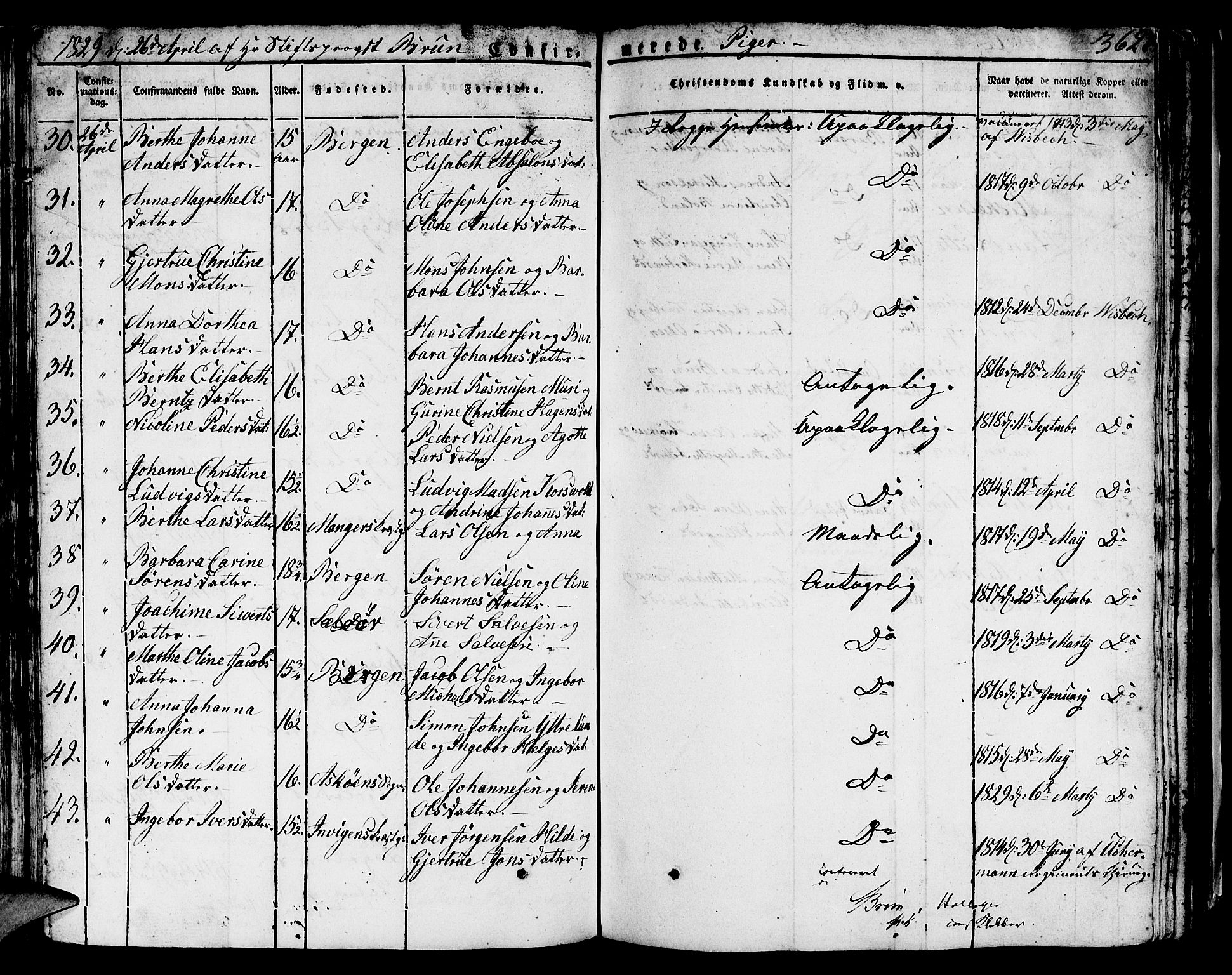 Domkirken sokneprestembete, AV/SAB-A-74801/H/Hab/L0002: Parish register (copy) no. A 2, 1821-1839, p. 362