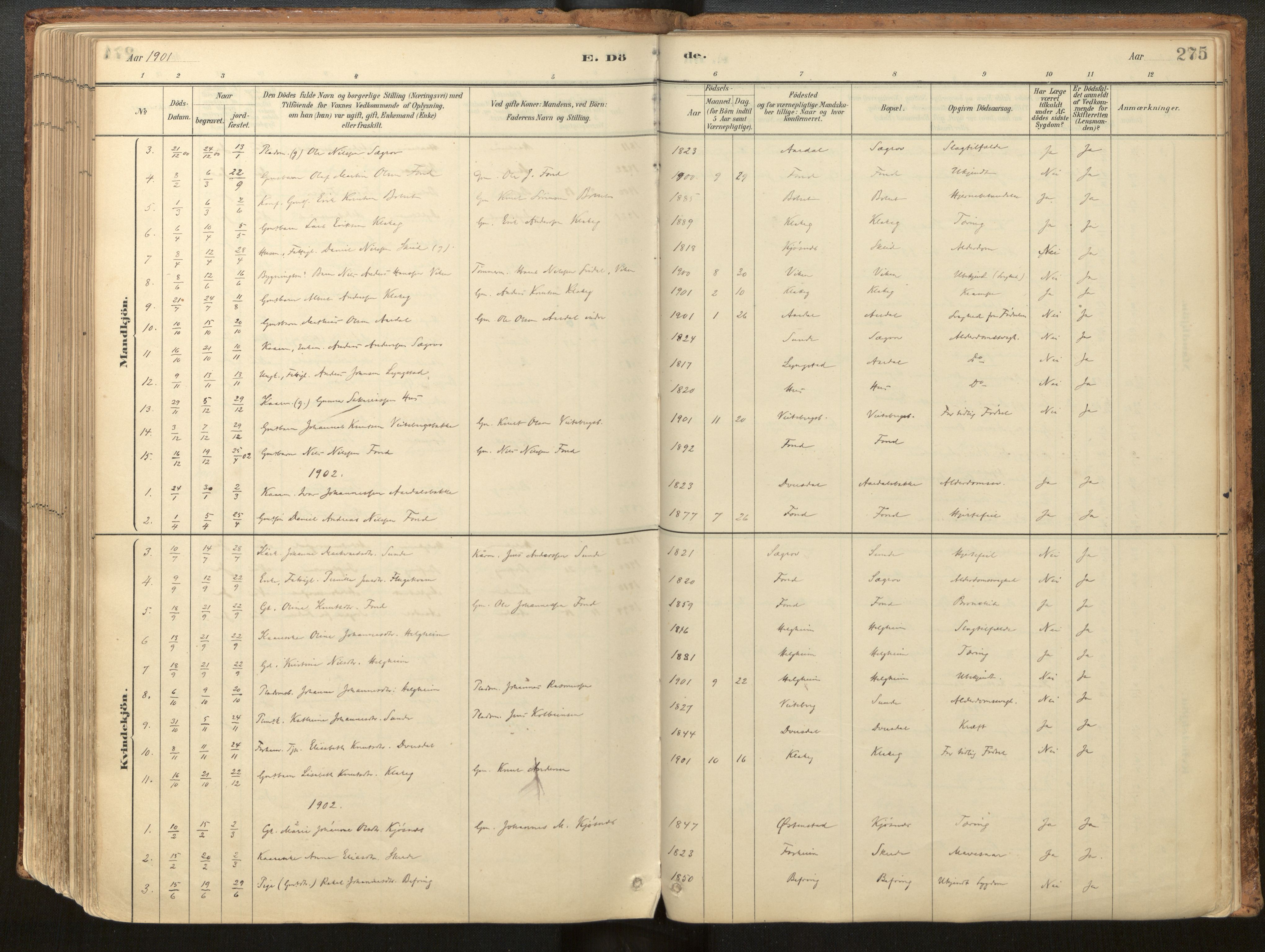 Jølster sokneprestembete, AV/SAB-A-80701/H/Haa/Haac/L0001: Parish register (official) no. C 1, 1882-1928, p. 275