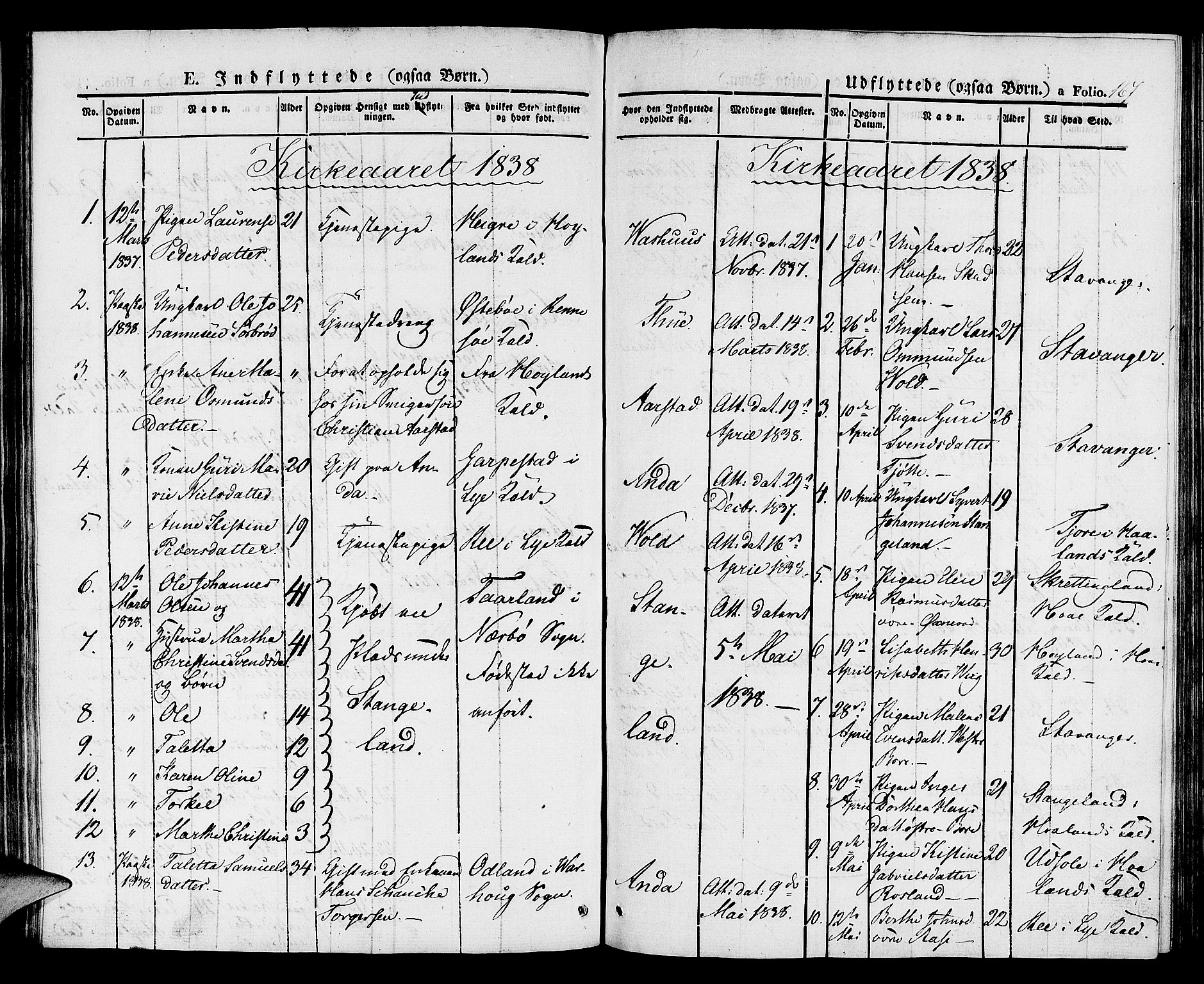 Klepp sokneprestkontor, SAST/A-101803/001/3/30BA/L0003: Parish register (official) no. A 3, 1833-1842, p. 167