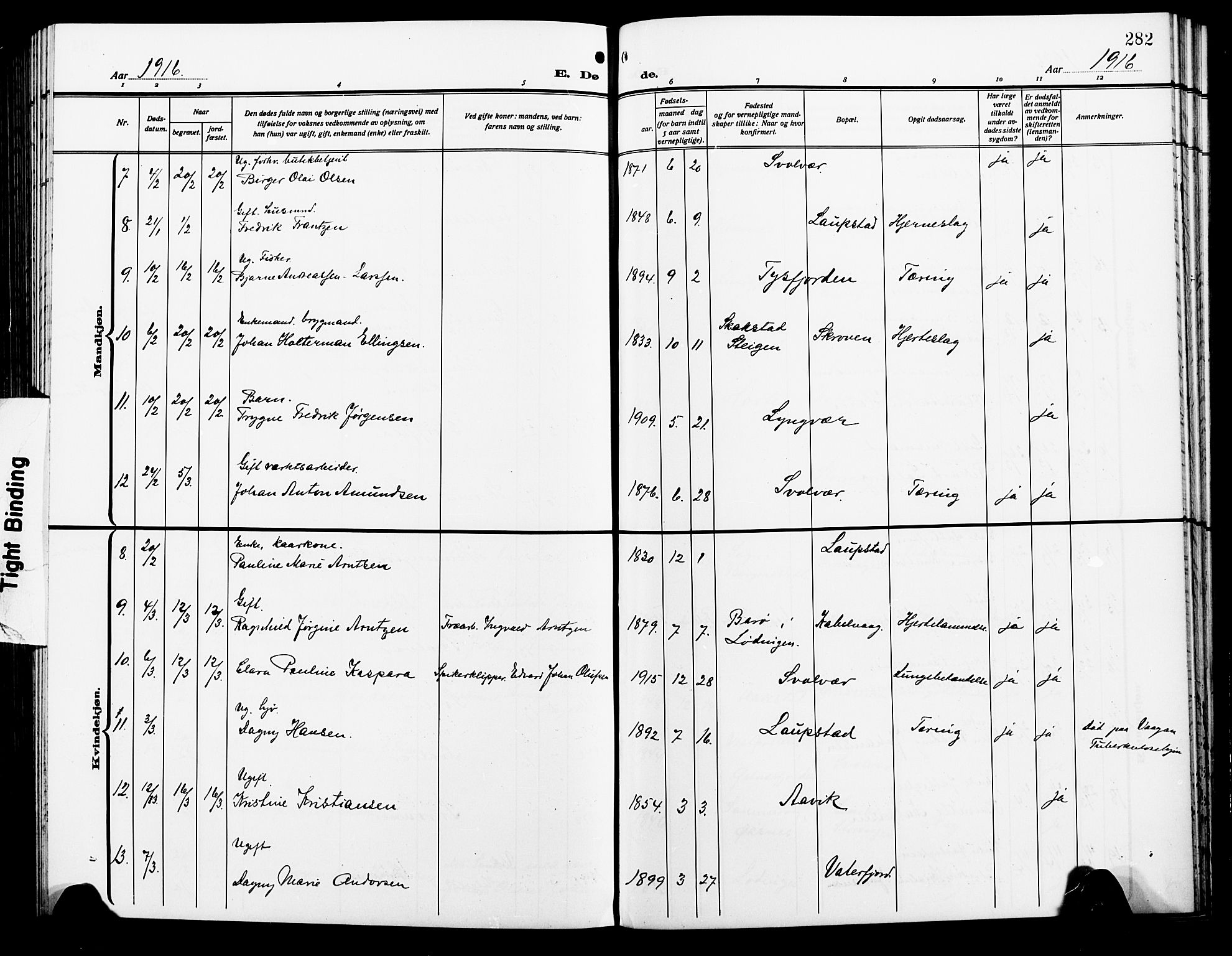 Ministerialprotokoller, klokkerbøker og fødselsregistre - Nordland, AV/SAT-A-1459/874/L1080: Parish register (copy) no. 874C09, 1915-1925, p. 282