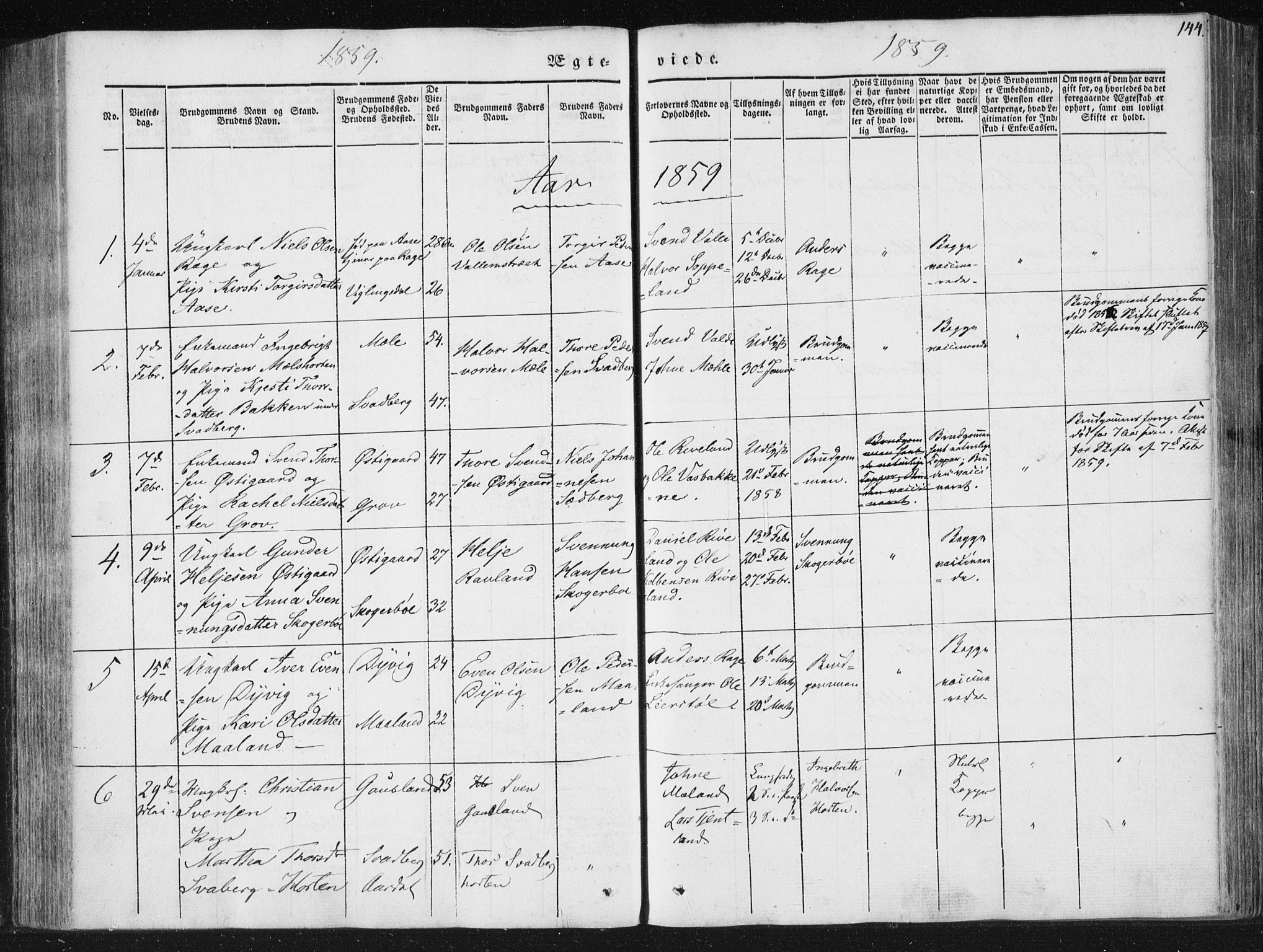 Hjelmeland sokneprestkontor, AV/SAST-A-101843/01/IV/L0008: Parish register (official) no. A 8, 1842-1861, p. 144