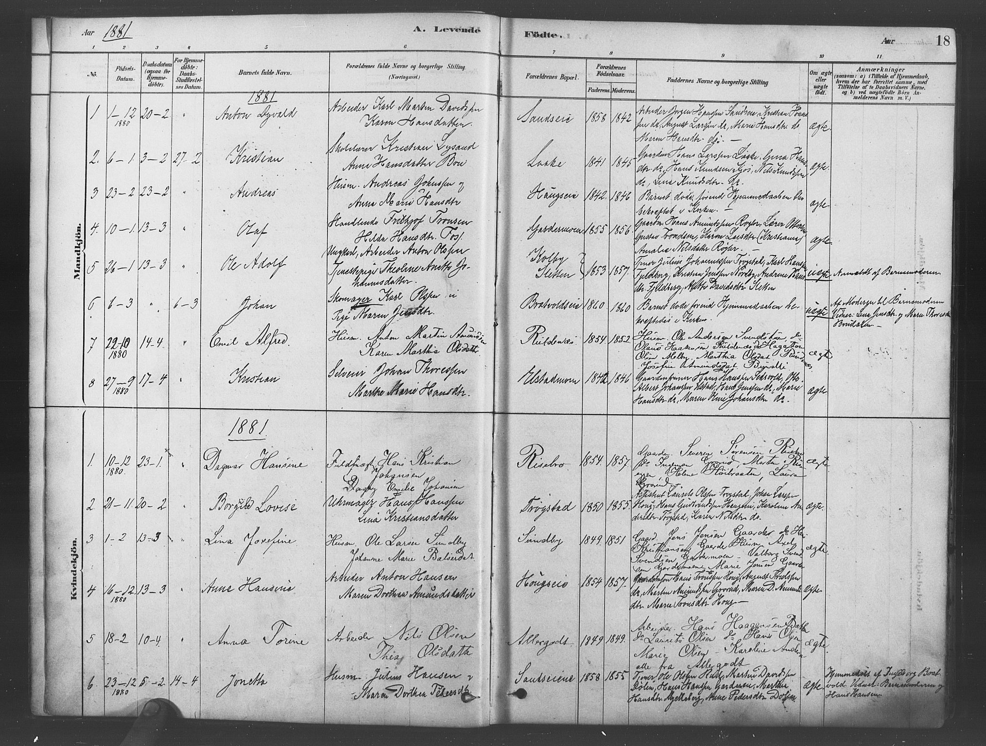 Ullensaker prestekontor Kirkebøker, SAO/A-10236a/F/Fb/L0001: Parish register (official) no. II 1, 1878-1893, p. 18
