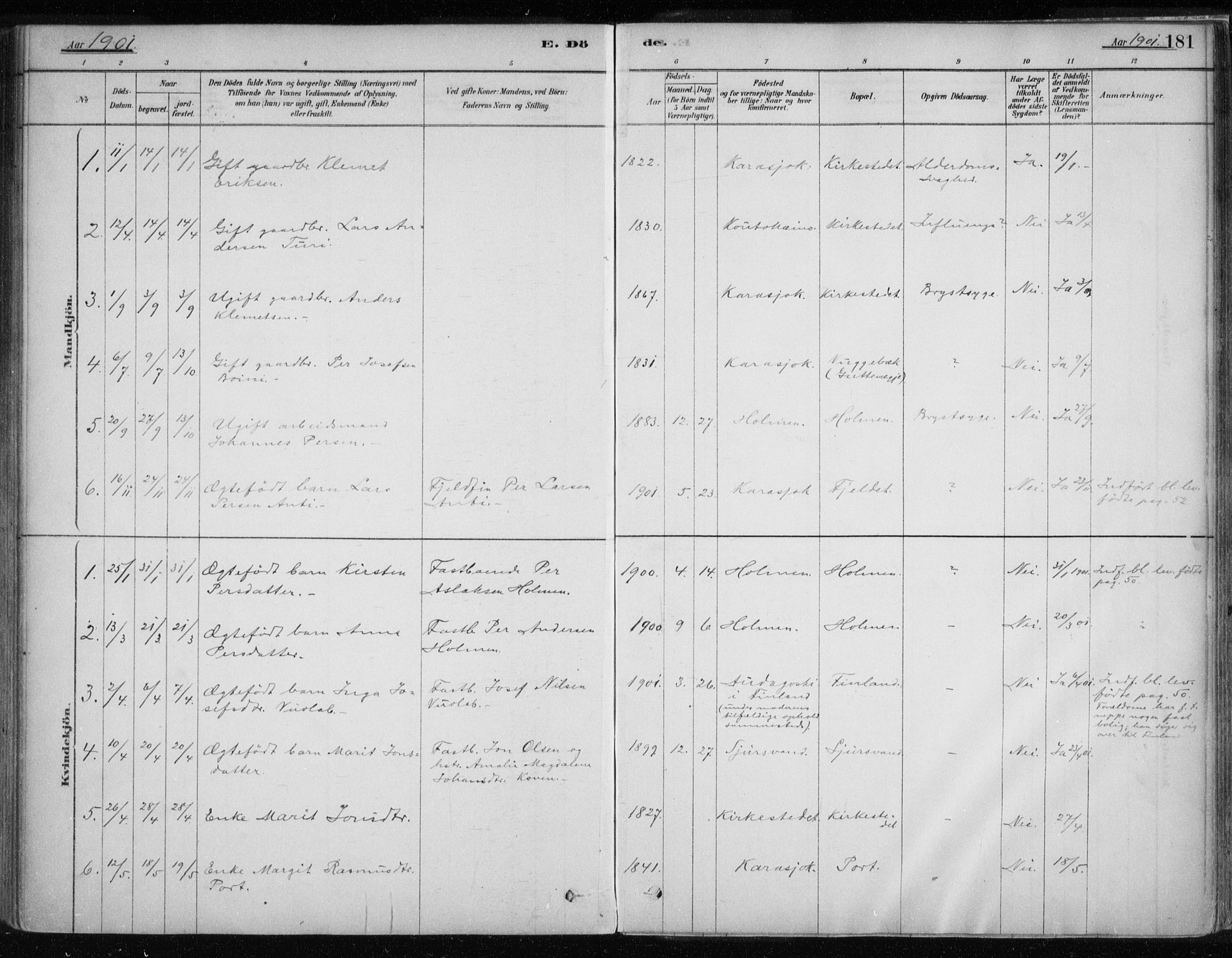 Karasjok sokneprestkontor, SATØ/S-1352/H/Ha/L0002kirke: Parish register (official) no. 2, 1885-1906, p. 181