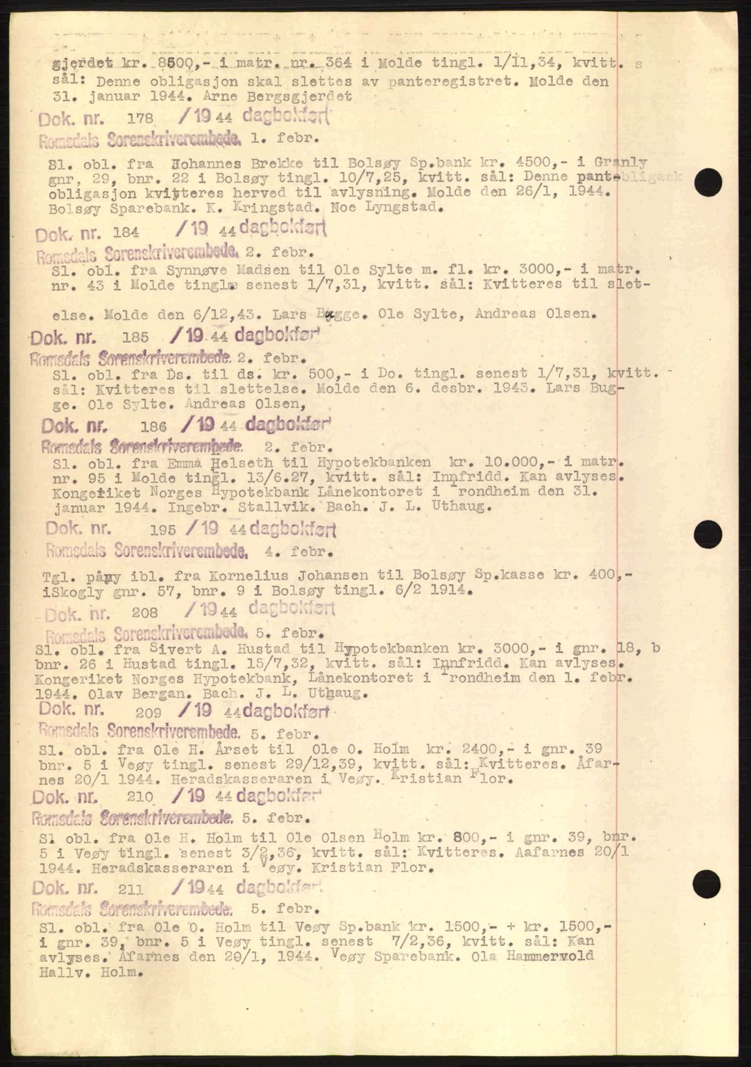 Romsdal sorenskriveri, AV/SAT-A-4149/1/2/2C: Mortgage book no. C1a, 1936-1945, Diary no: : 178/1944