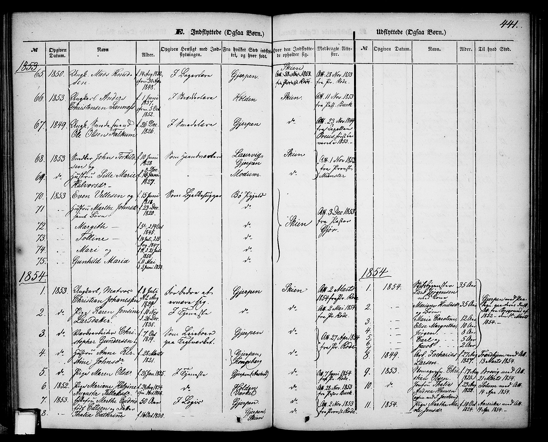 Skien kirkebøker, SAKO/A-302/G/Ga/L0004: Parish register (copy) no. 4, 1843-1867, p. 441