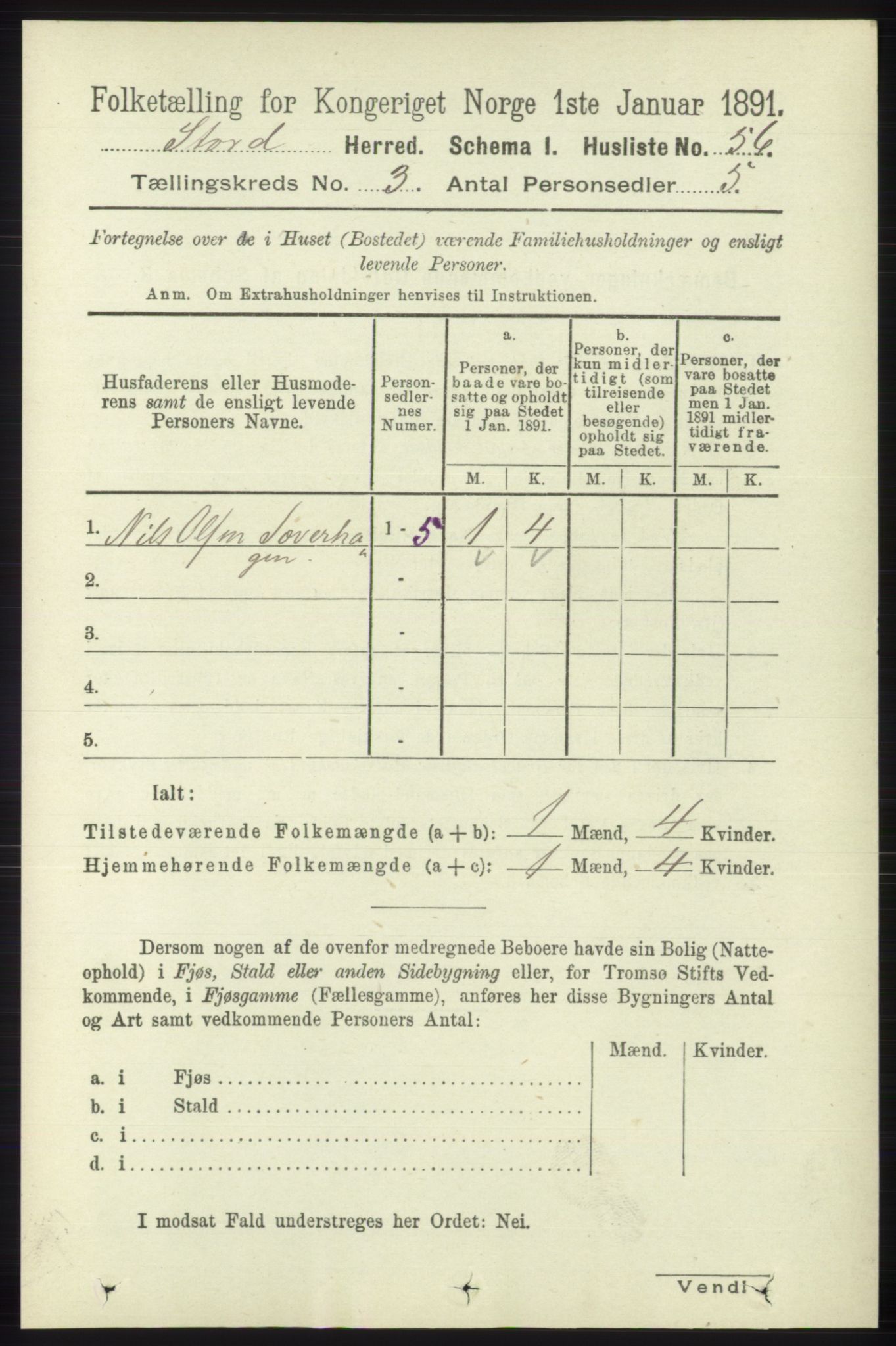 RA, 1891 census for 1221 Stord, 1891, p. 522