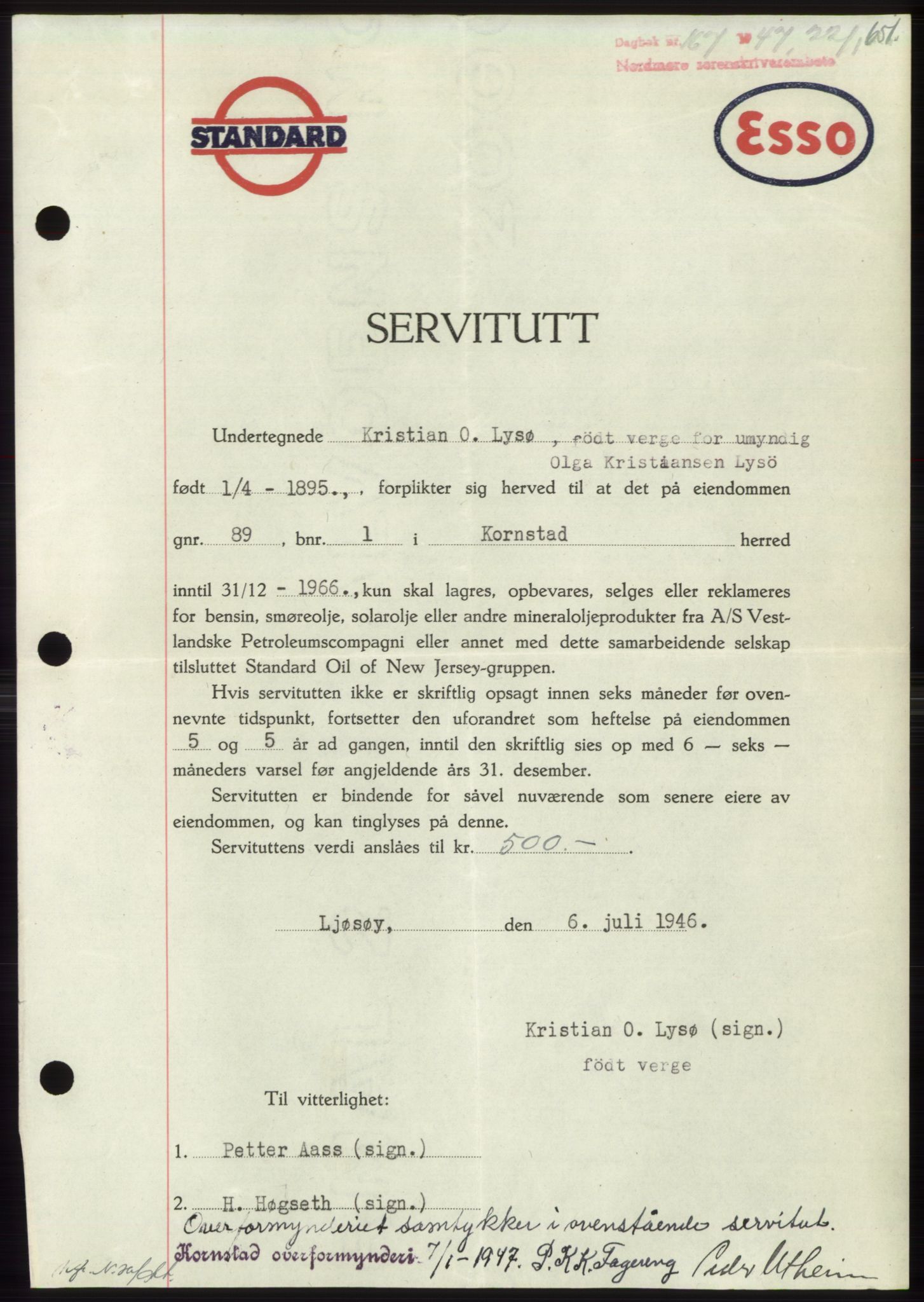 Nordmøre sorenskriveri, AV/SAT-A-4132/1/2/2Ca: Mortgage book no. B95, 1946-1947, Diary no: : 167/1947