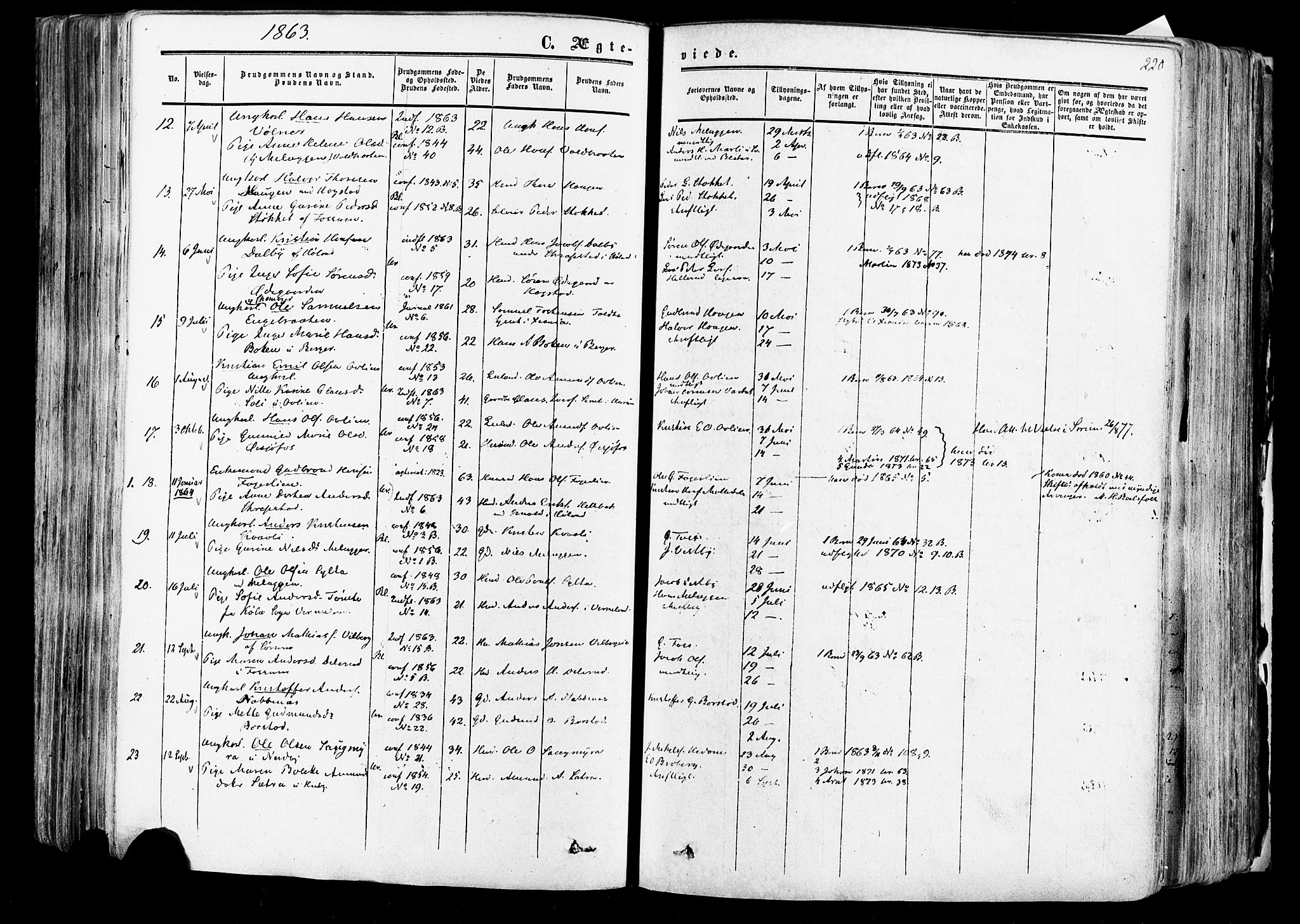 Aurskog prestekontor Kirkebøker, SAO/A-10304a/F/Fa/L0007: Parish register (official) no. I 7, 1854-1877, p. 220