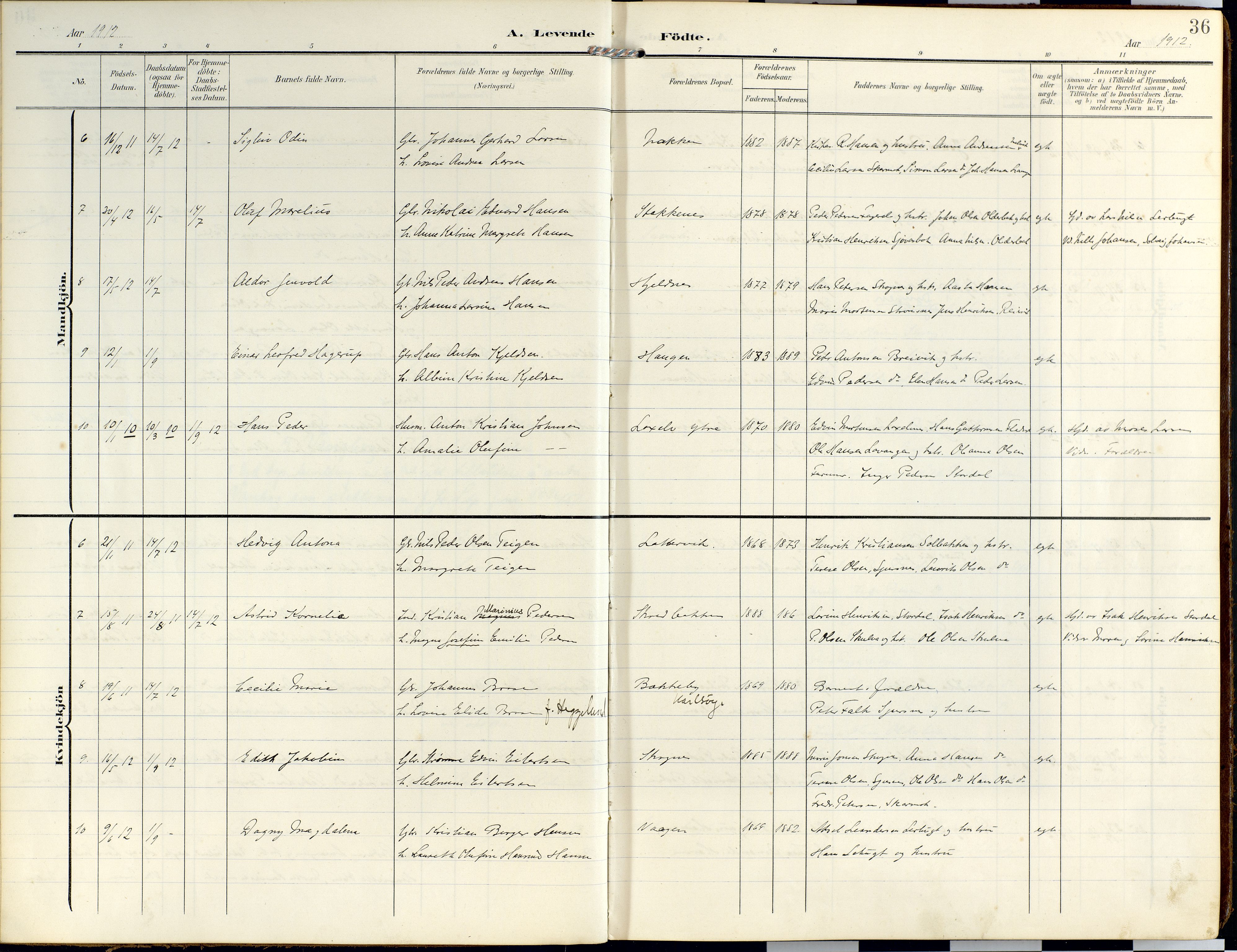 Lyngen sokneprestembete, SATØ/S-1289/H/He/Hea/L0014kirke: Parish register (official) no. 14, 1905-1920, p. 36