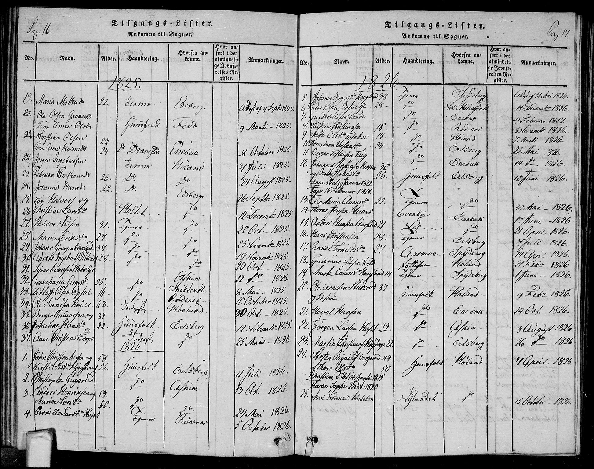 Trøgstad prestekontor Kirkebøker, AV/SAO-A-10925/G/Ga/L0001: Parish register (copy) no. I 1, 1815-1831, p. 16-17