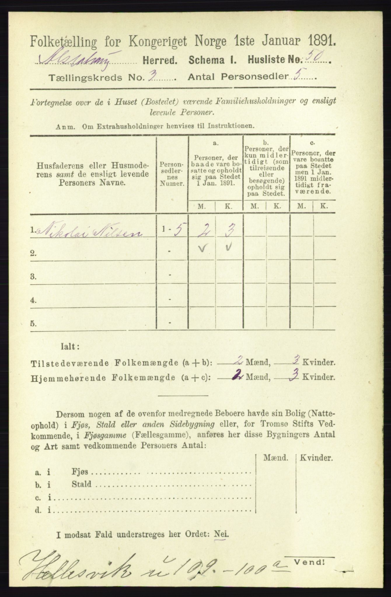 RA, 1891 census for 1820 Alstahaug, 1891, p. 1085