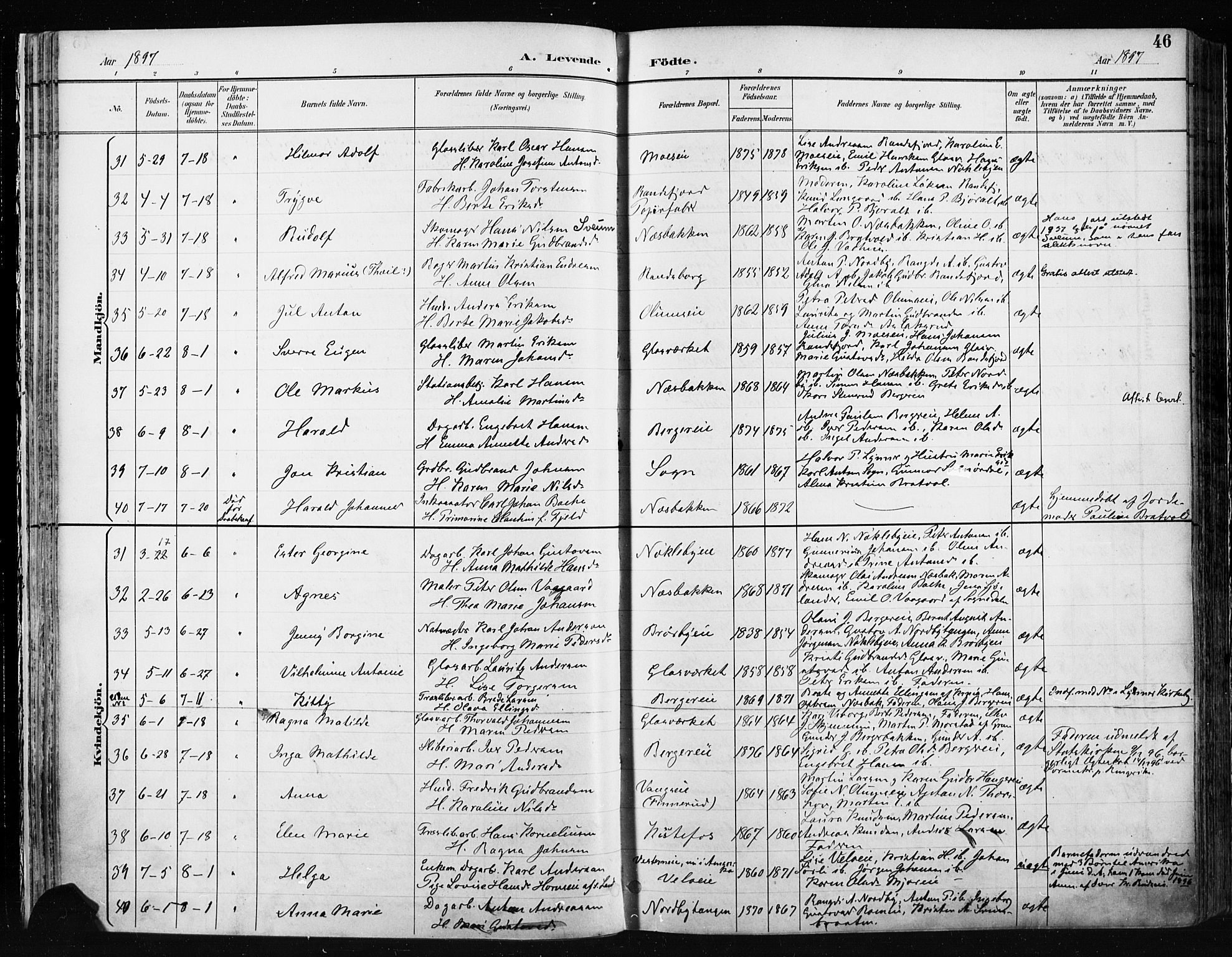 Jevnaker prestekontor, AV/SAH-PREST-116/H/Ha/Haa/L0009: Parish register (official) no. 9, 1891-1901, p. 46