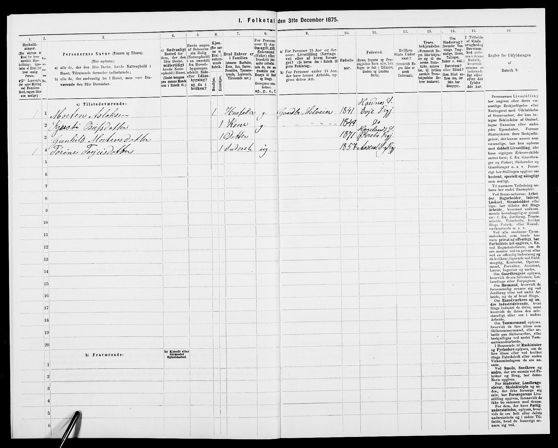 SAK, 1875 census for 0934P Evje, 1875, p. 518