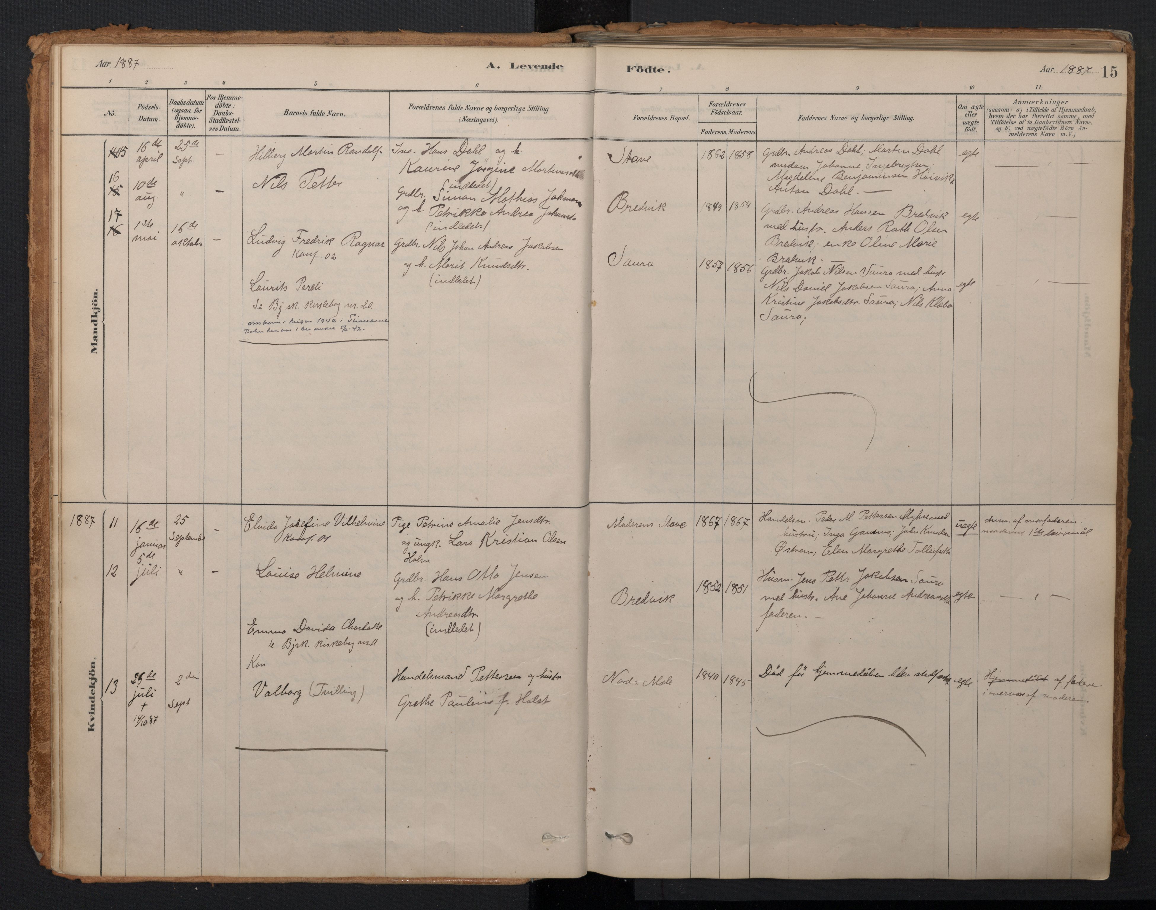 Ministerialprotokoller, klokkerbøker og fødselsregistre - Nordland, AV/SAT-A-1459/897/L1399: Parish register (official) no. 897A06, 1881-1896, p. 15