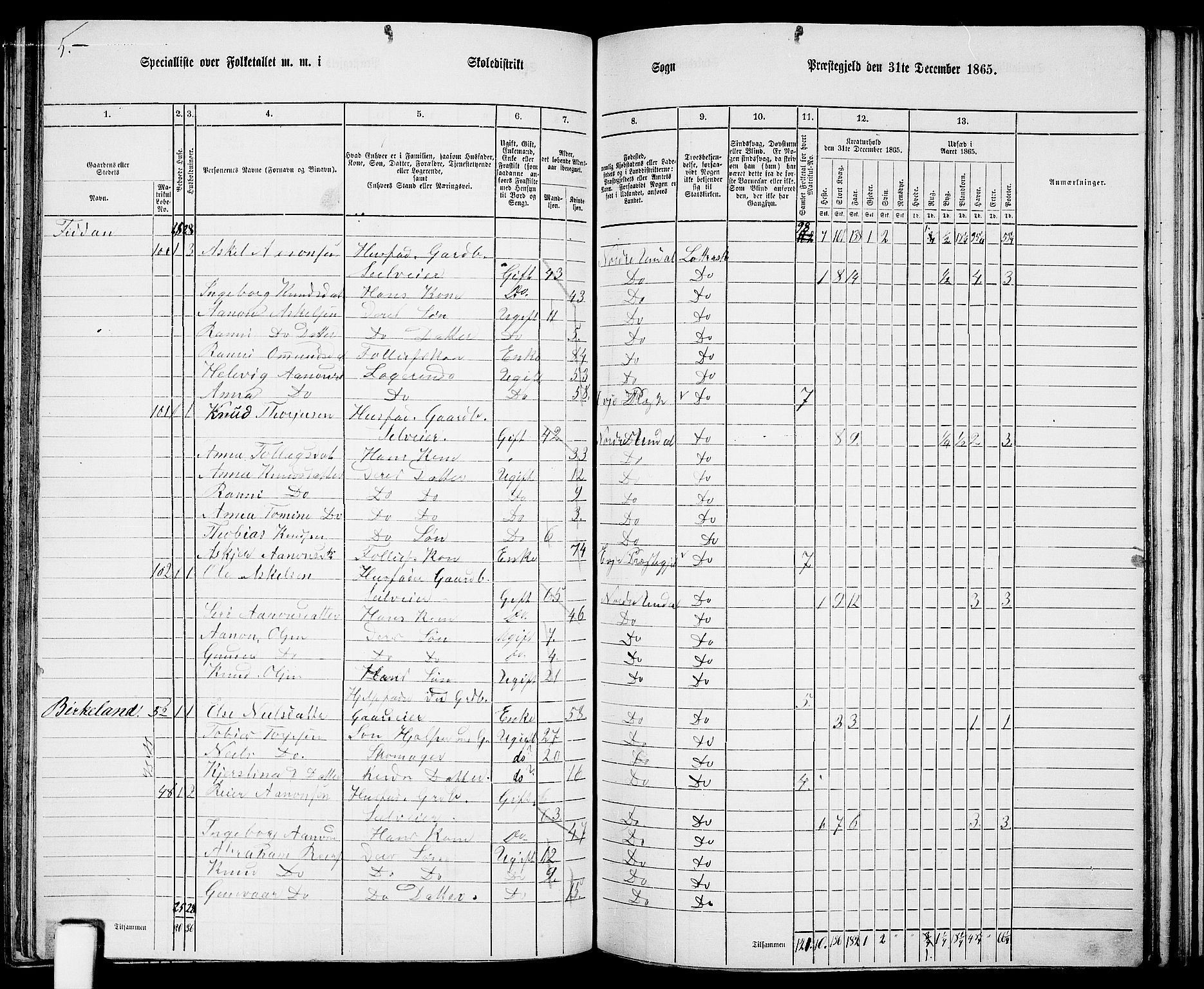 RA, 1865 census for Nord-Audnedal, 1865, p. 65