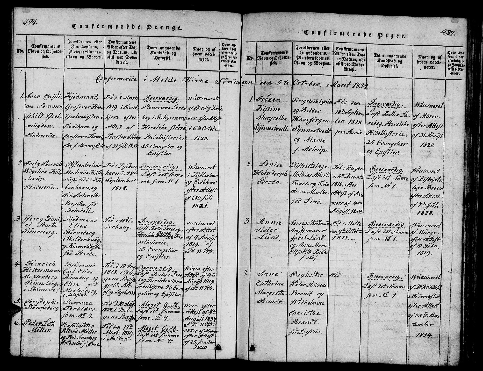 Ministerialprotokoller, klokkerbøker og fødselsregistre - Møre og Romsdal, SAT/A-1454/558/L0700: Parish register (copy) no. 558C01, 1818-1868, p. 494-495